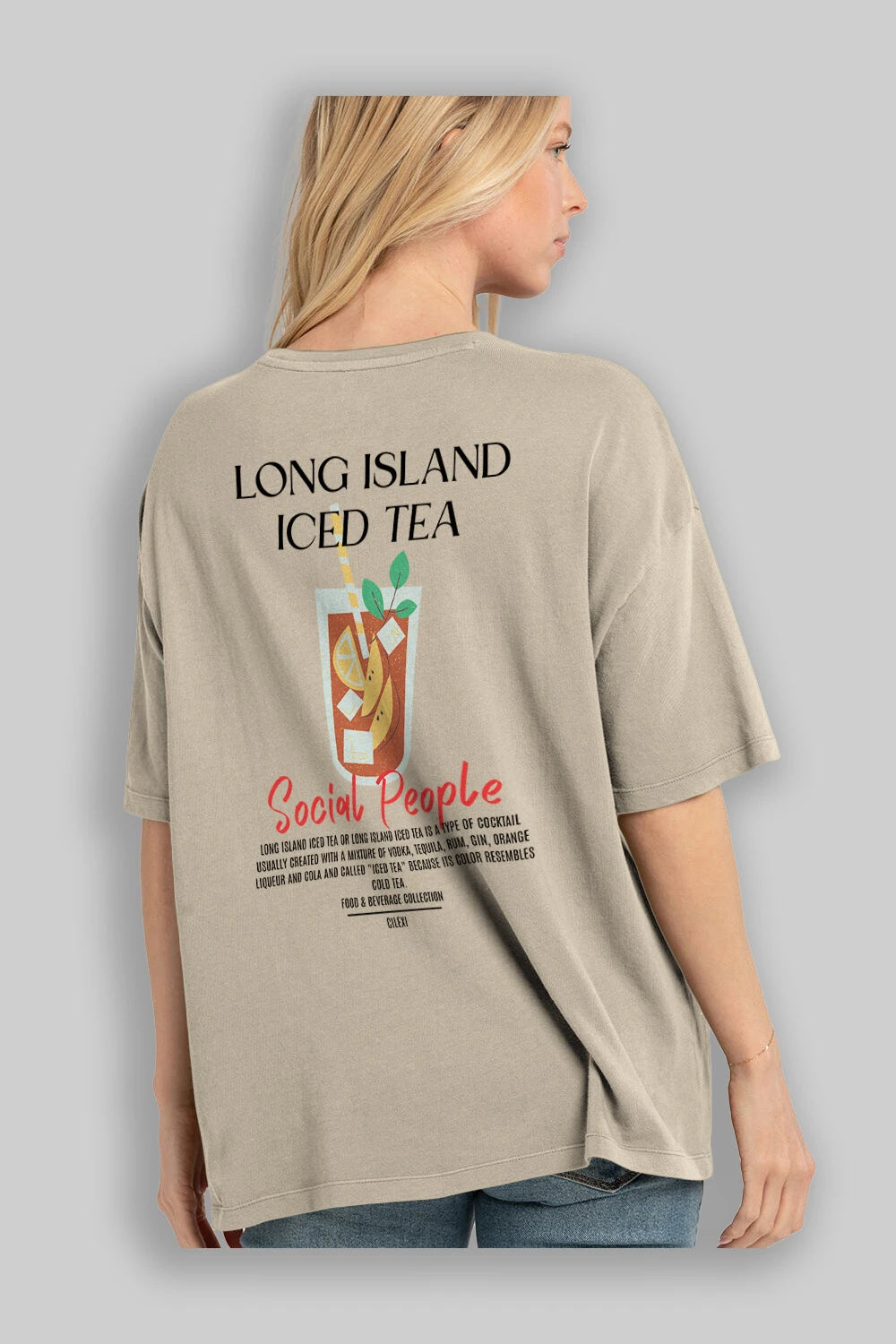 Long Island ıced tea Kokteyl Serisi Baskılı Oversize t-shirt Erkek Kadın Unisex %100 Pamuk Bisiklet Yaka tişort