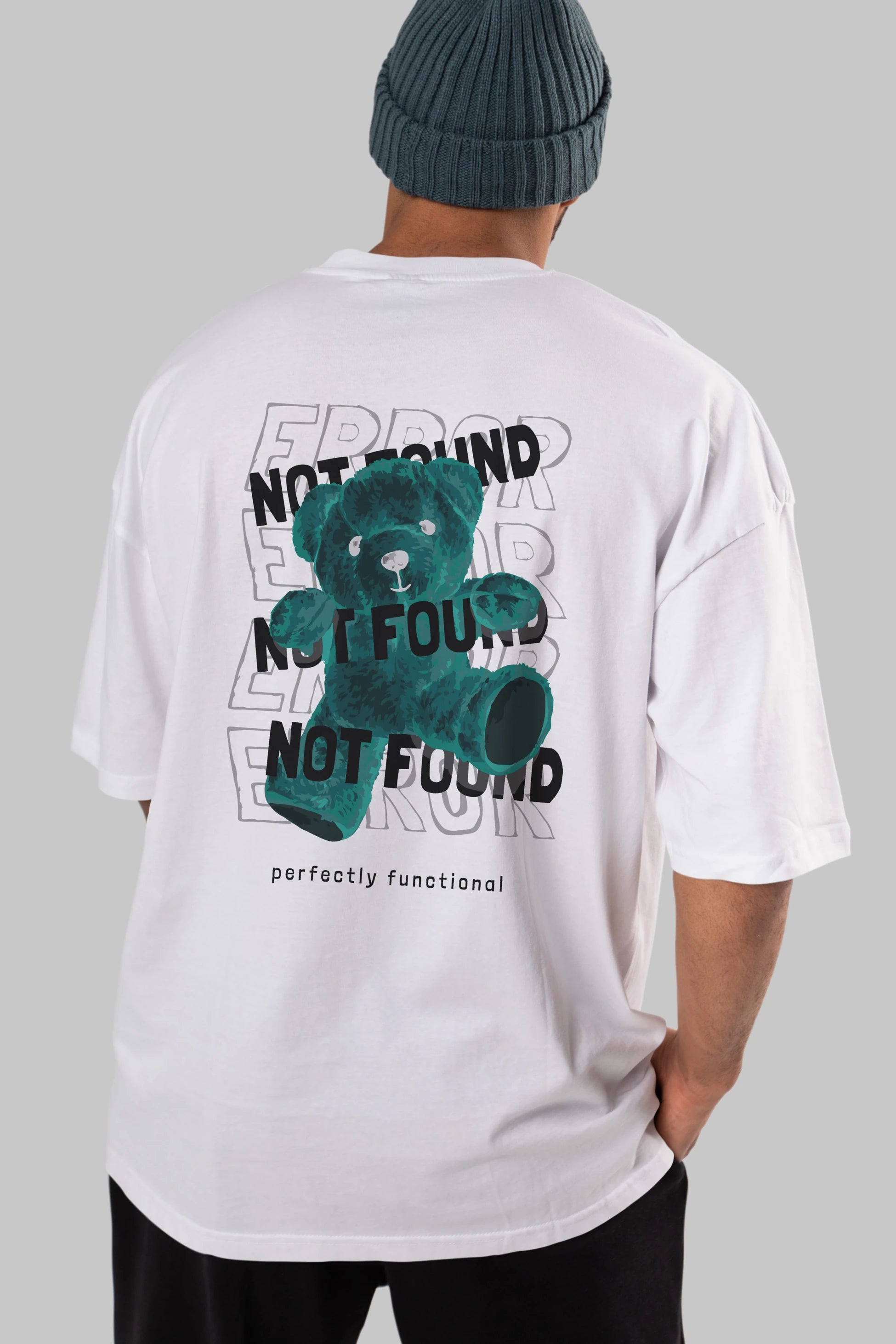 Error Not Found Bear Arka Baskılı Oversize t-shirt Erkek Kadın Unisex