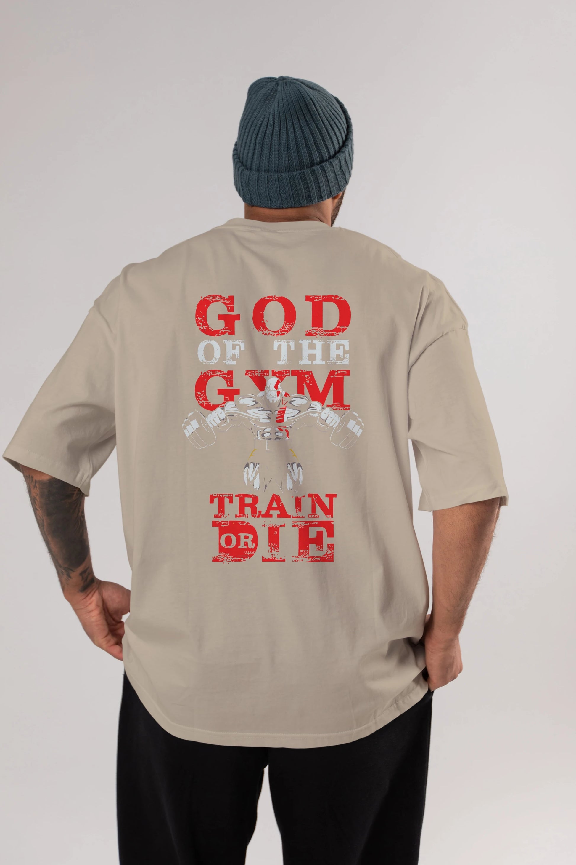 God of The GYM Arka Baskılı Oversize t-shirt Erkek Kadın Unisex %100 Pamuk Bisiklet Yaka tişort