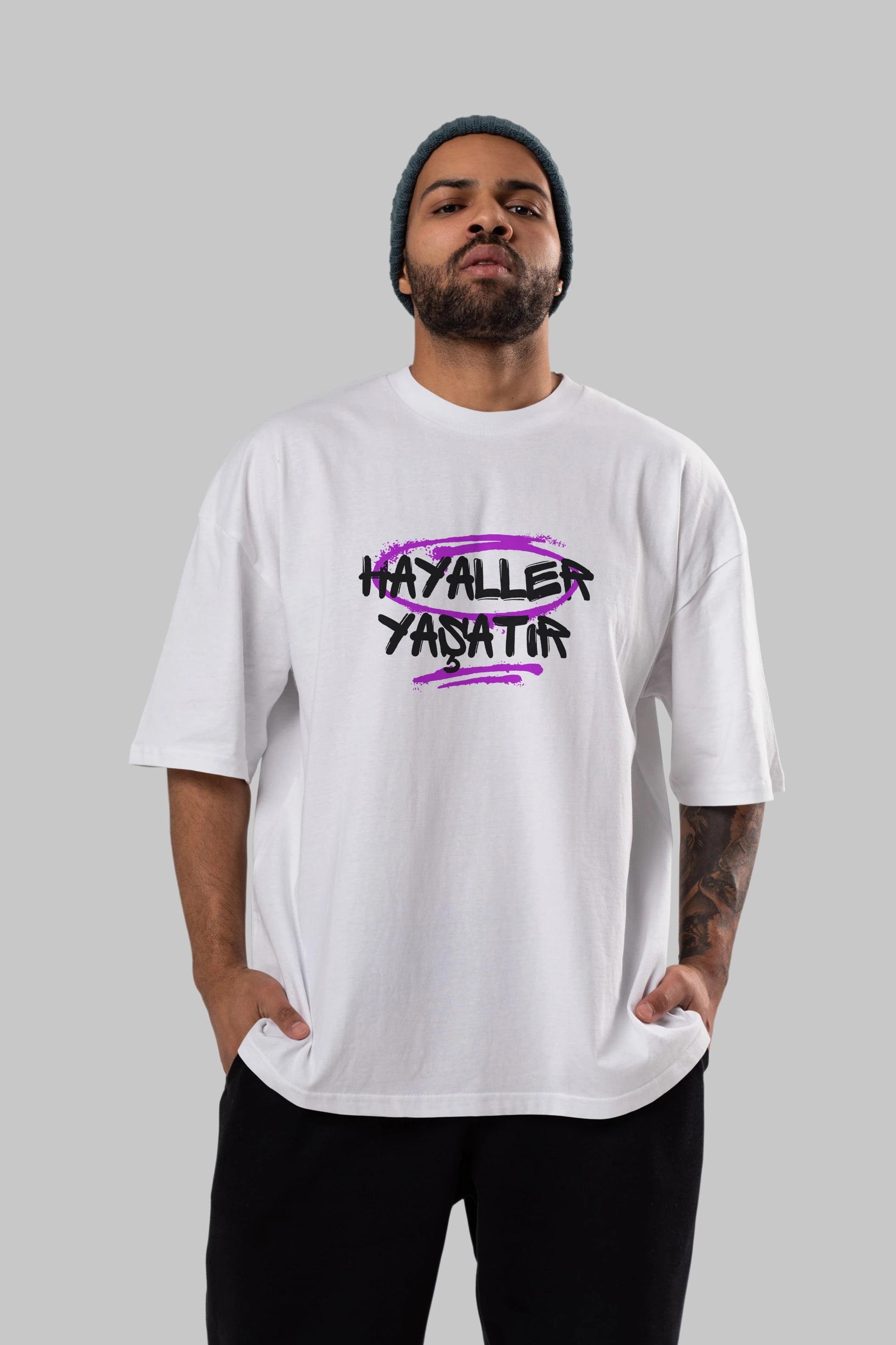 Hayaller Yaşatır Ön Baskılı Oversize t-shirt Erkek Kadın Unisex