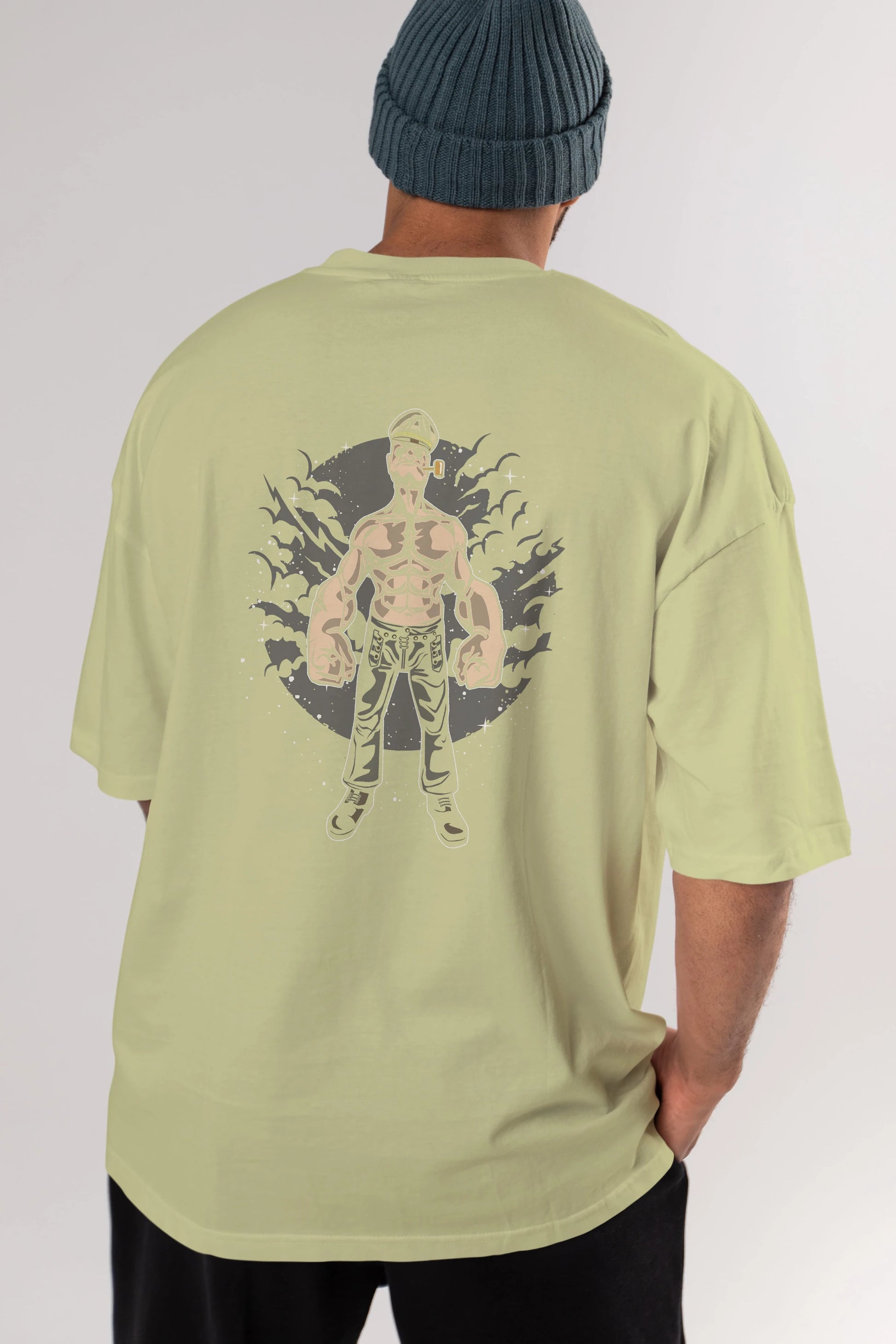 Popeye Arka Baskılı Oversize t-shirt Erkek Kadın Unisex %100 Pamuk