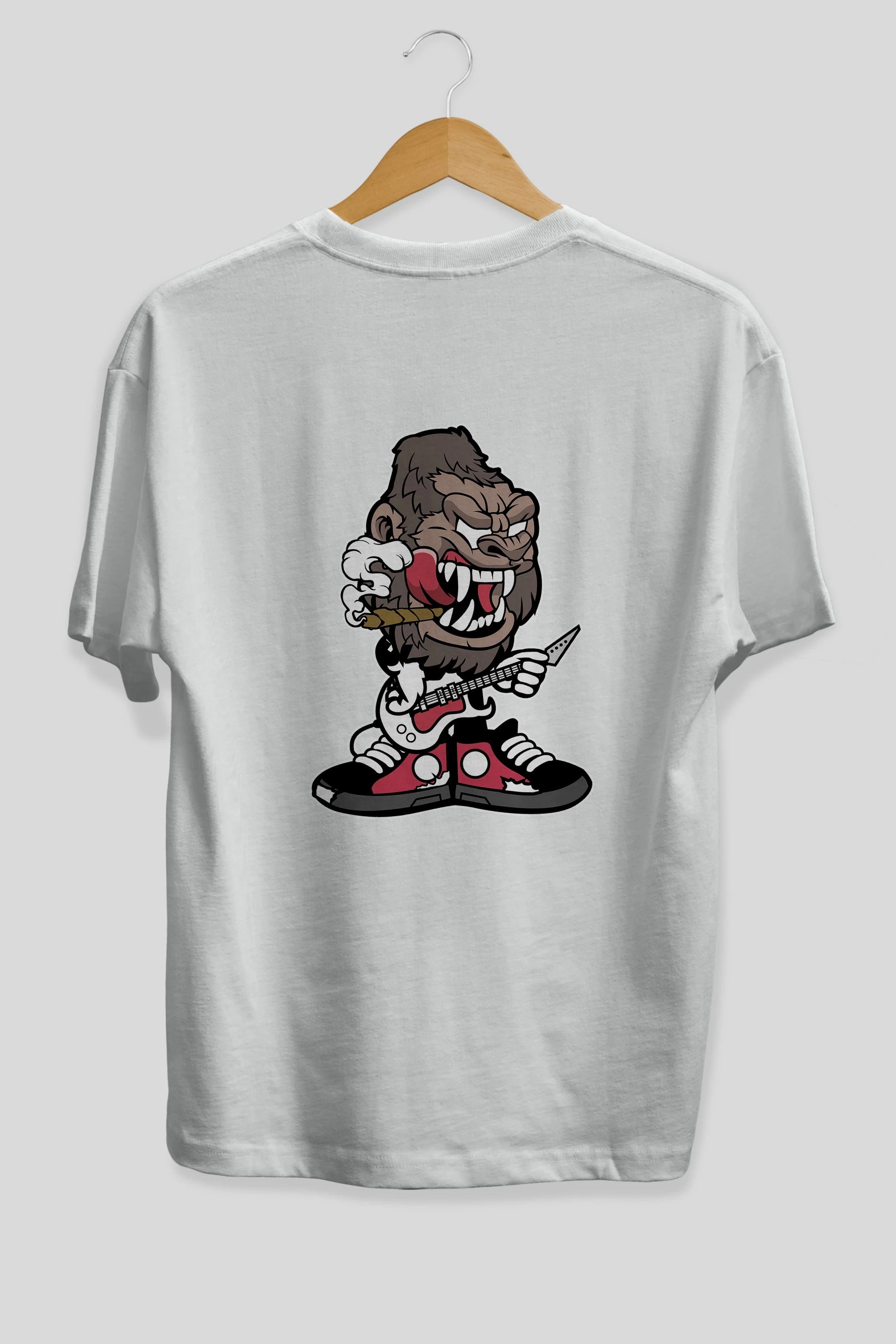 Gorilla Rock Star Arka Baskılı Oversize t-shirt Erkek Kadın Unisex %100 Pamuk tişort