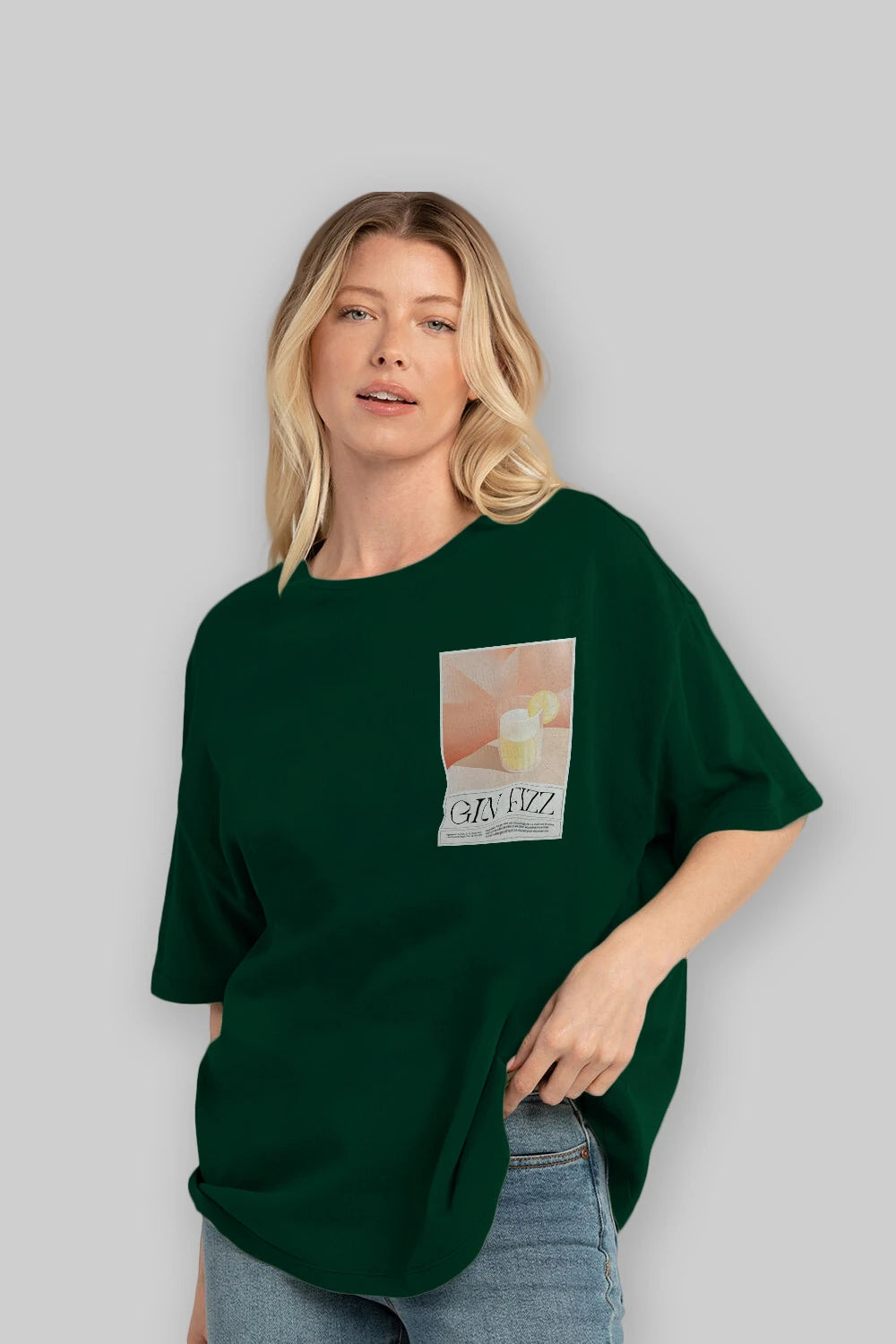 Gin Fizz Ön Sol Baskılı Oversize t-shirt Erkek Kadın Unisex %100 Pamuk Bisiklet Yaka tişort