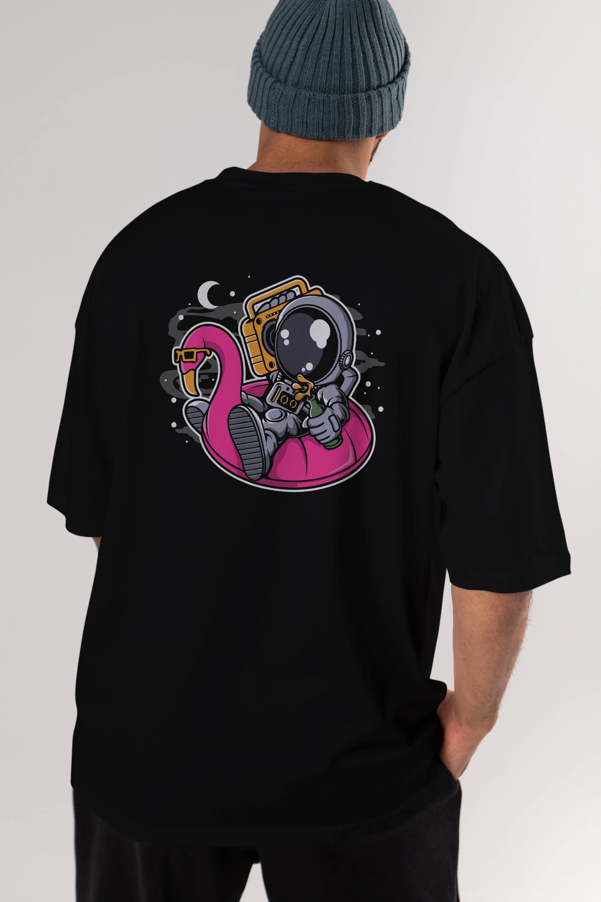 Astronaut Floaties Ballon Arka Baskılı Oversize t-shirt Erkek Kadın Unisex
