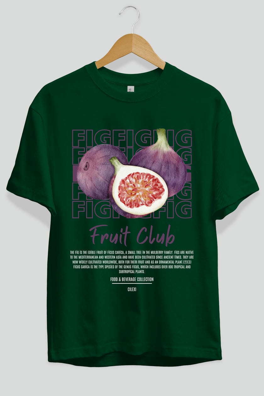 Fig Ön Baskılı Oversize t-shirt Erkek Kadın Pamuk Bisiklet Yaka tişort