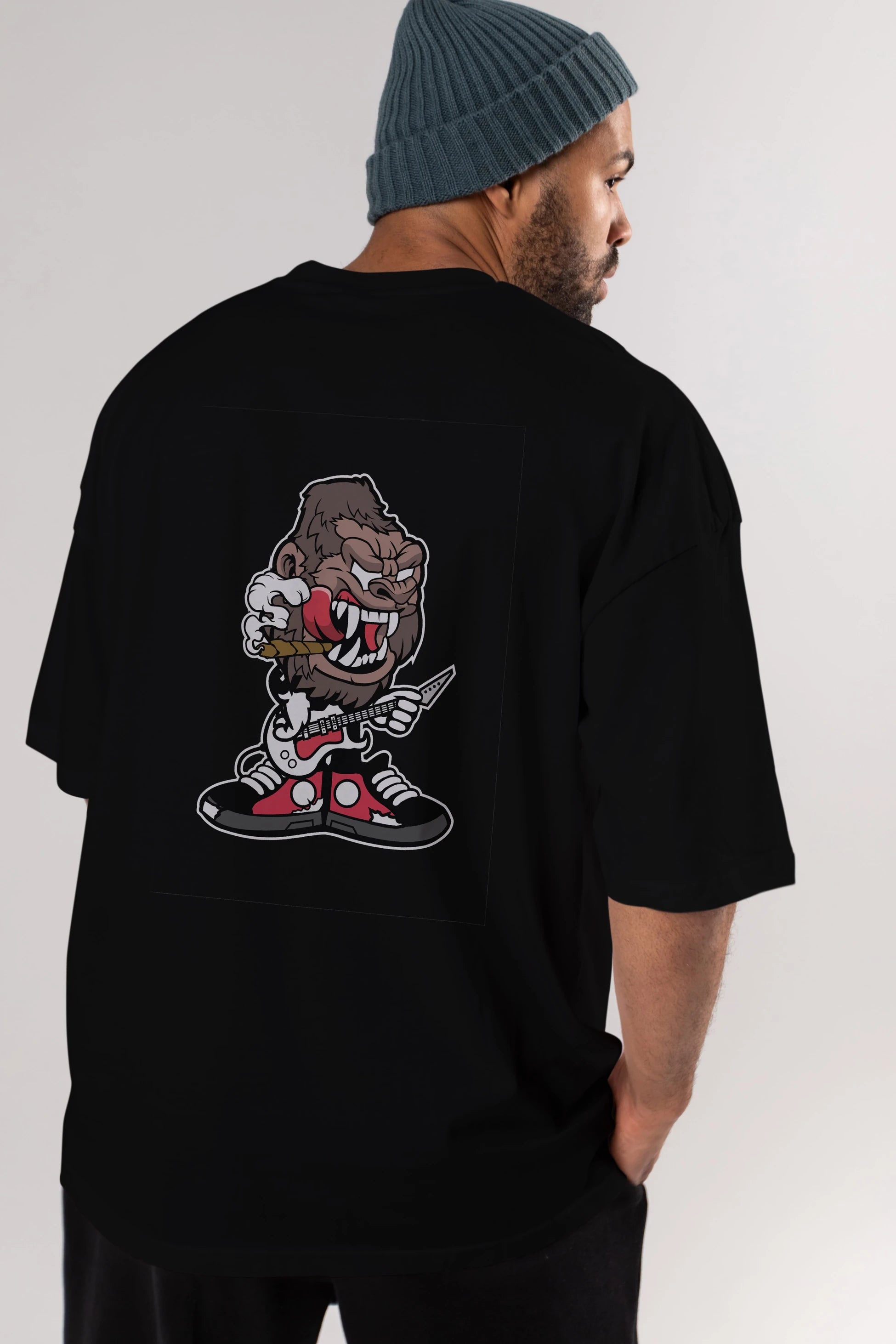 Gorilla Rock Star Arka Baskılı Oversize t-shirt Erkek Kadın Unisex %100 Pamuk tişort