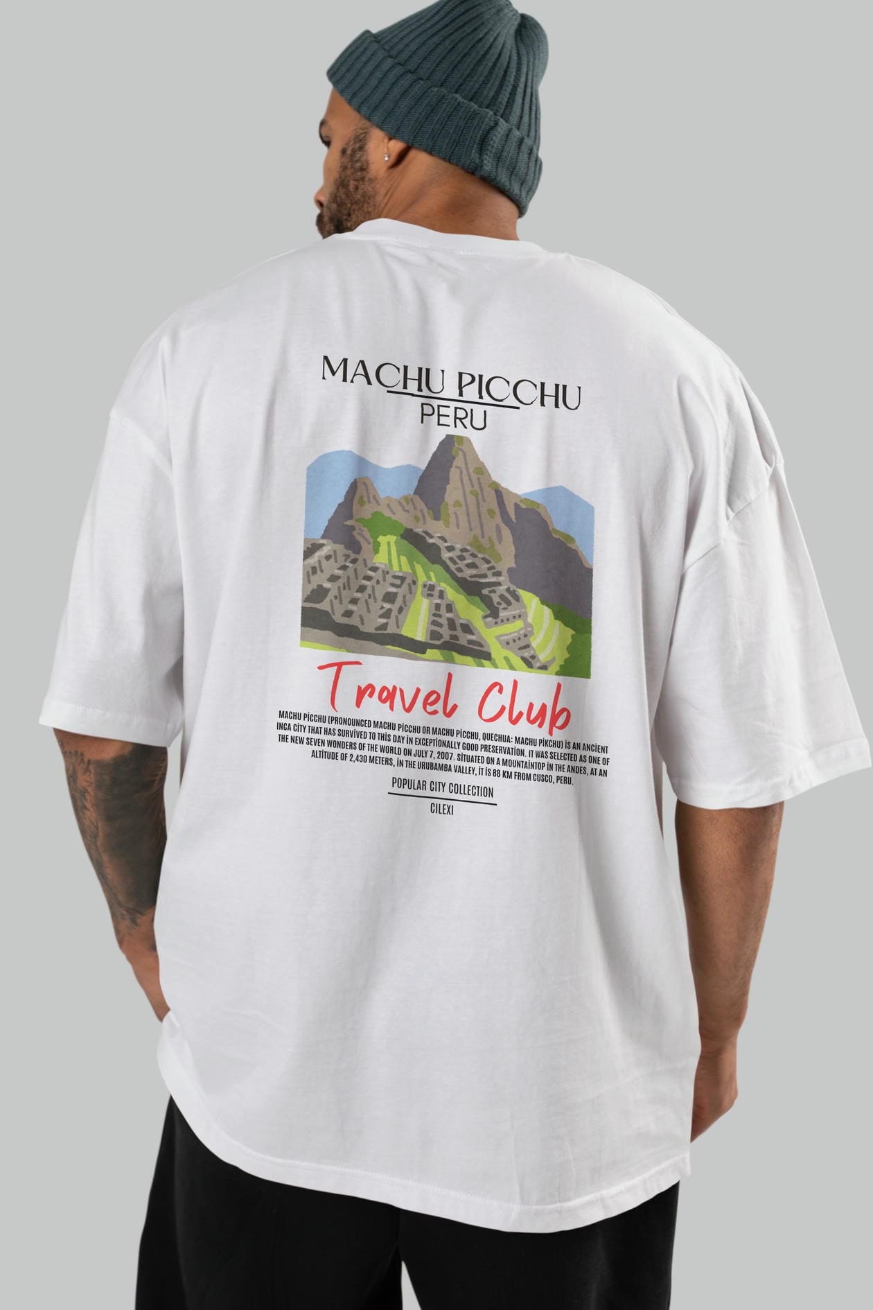 Machu Picchu Peru Arka Baskılı Oversize t-shirt Erkek Kadın Pamuk Bisiklet Yaka tişort