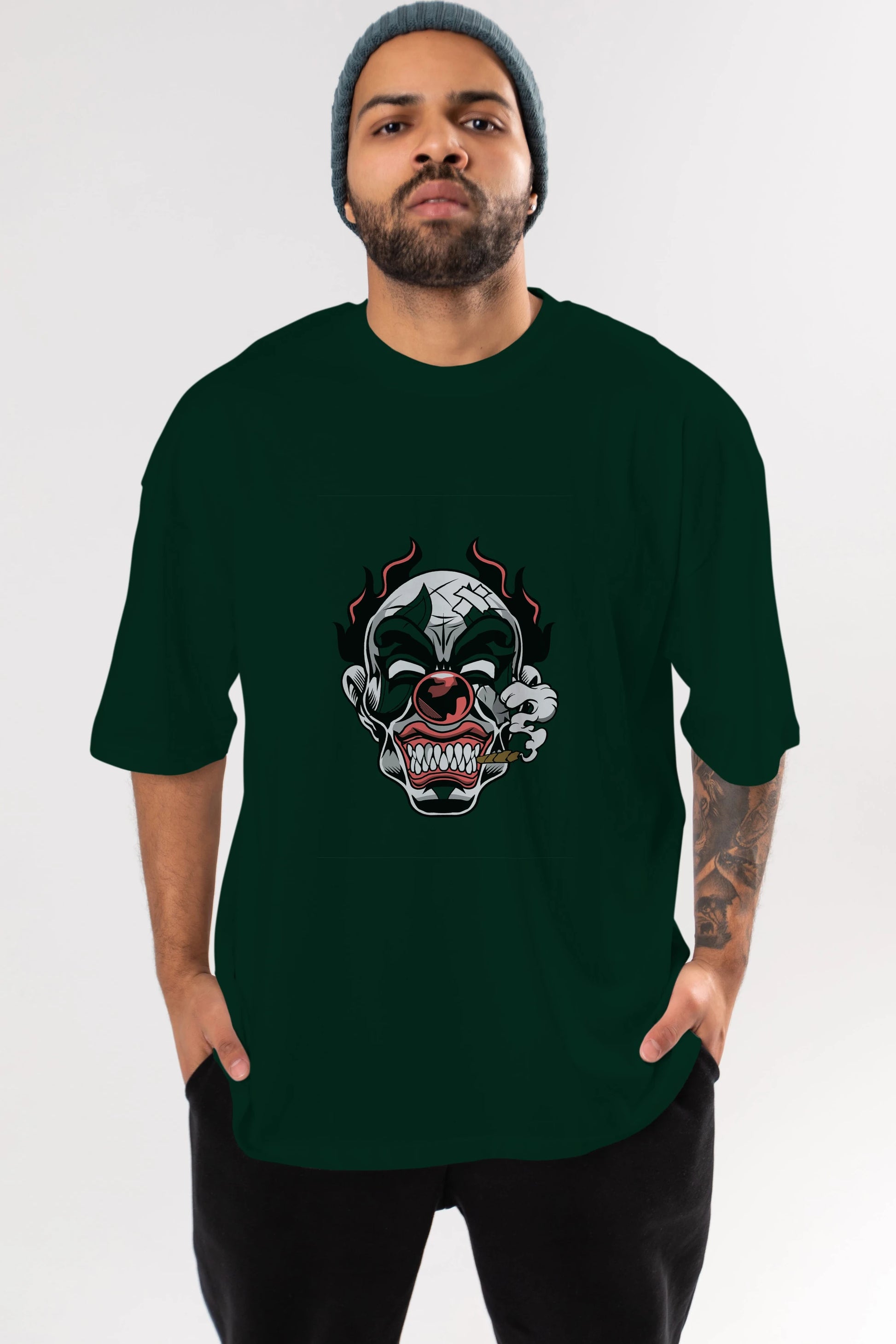 Clown Horror Ön Baskılı Oversize t-shirt Erkek Kadın Unisex %100 Pamuk tişort