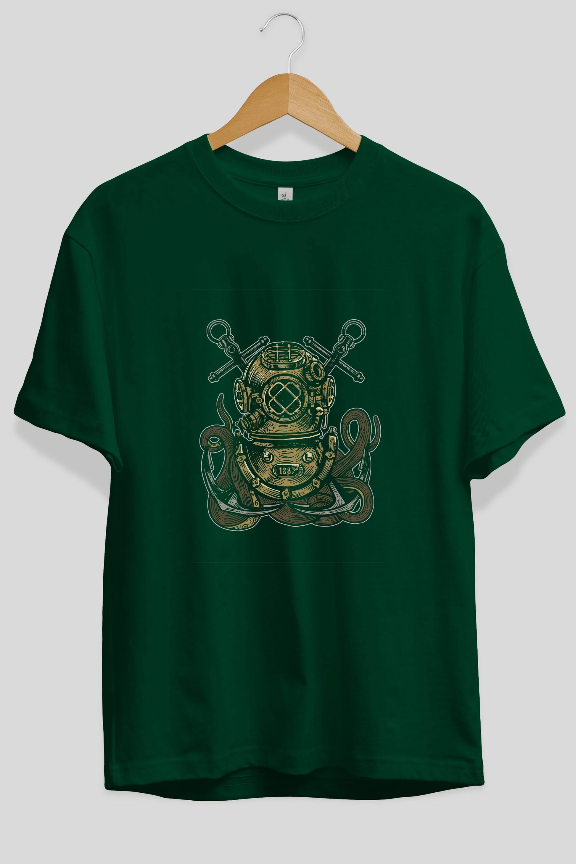 Diver Octopus Ön Baskılı Oversize t-shirt Erkek Kadın Unisex %100 Pamuk tişort