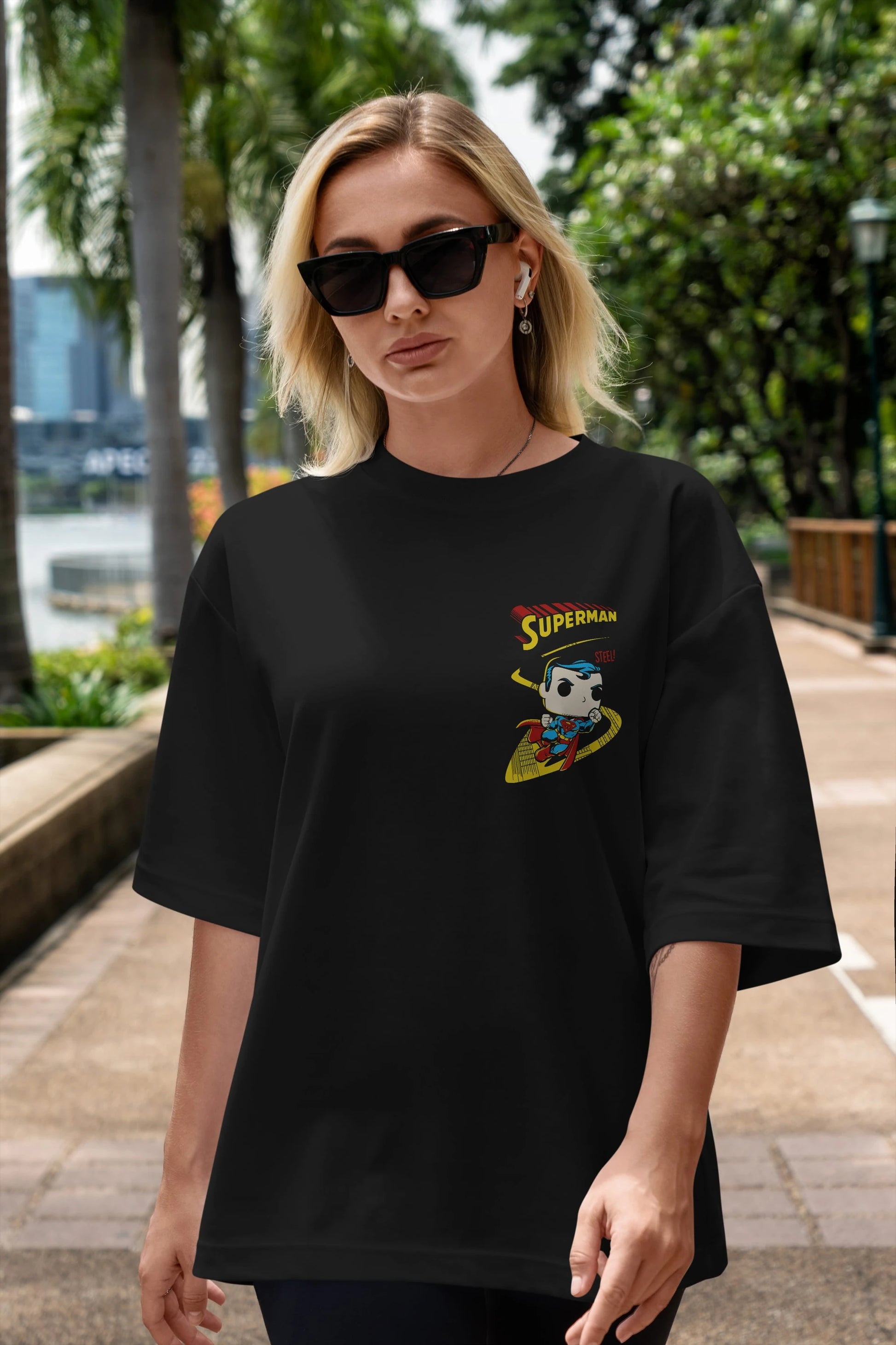 Superman (2) Ön Sol Baskılı Oversize t-shirt Erkek Kadın Unisex %100 Pamuk Bisiklet Yaka tişort