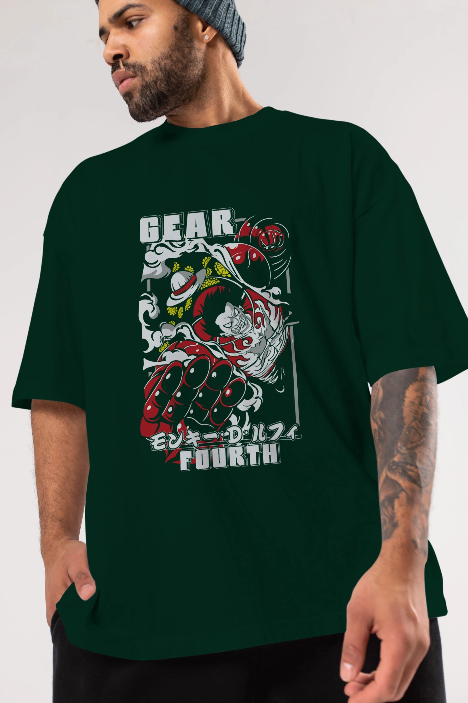 LUFFY gear fourth Anime Ön Baskılı Oversize t-shirt %100 pamuk Erkek Kadın Unisex