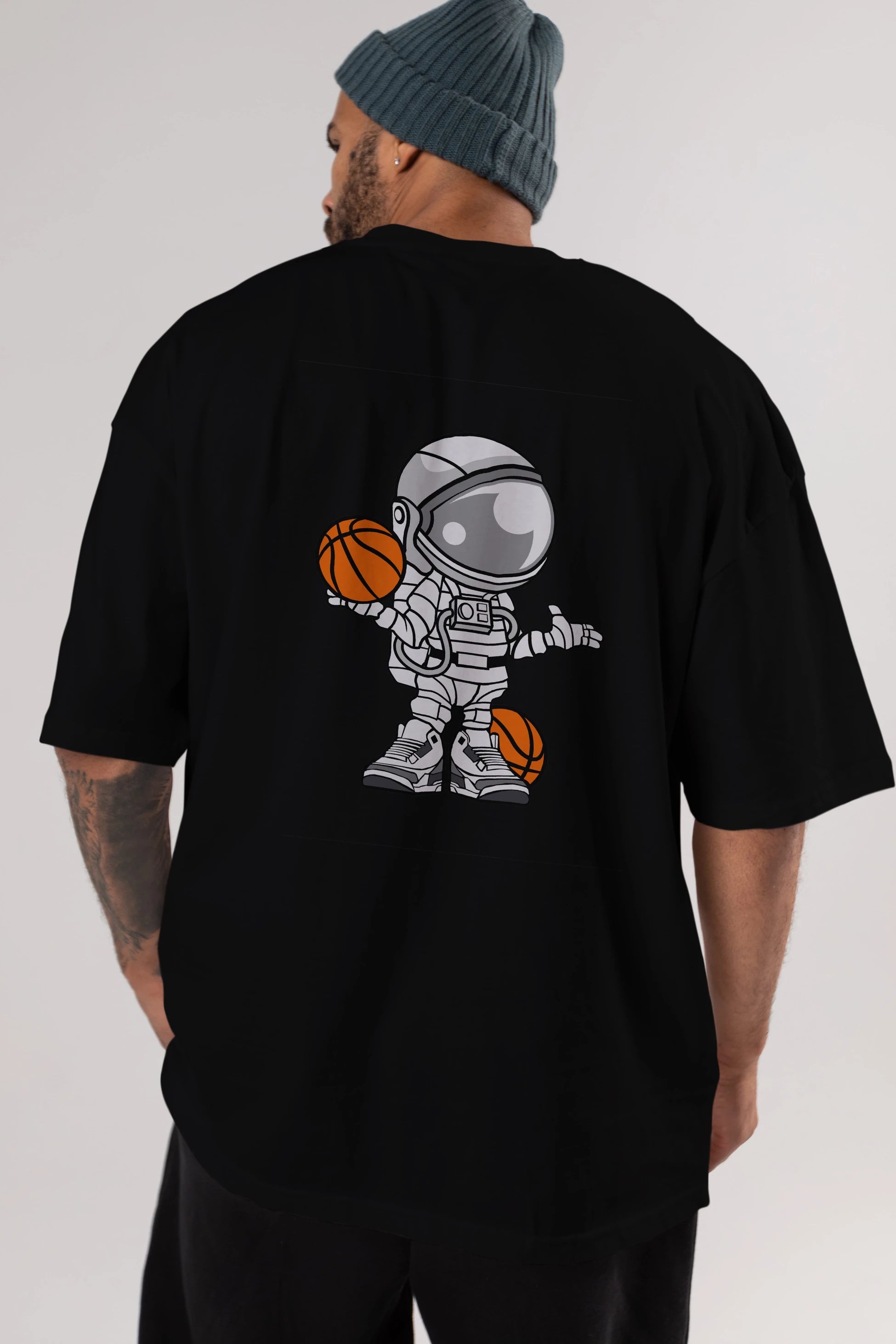 Astronaut Basketball Player Arka Baskılı Oversize t-shirt Erkek Kadın Unisex %100 Pamuk tişort