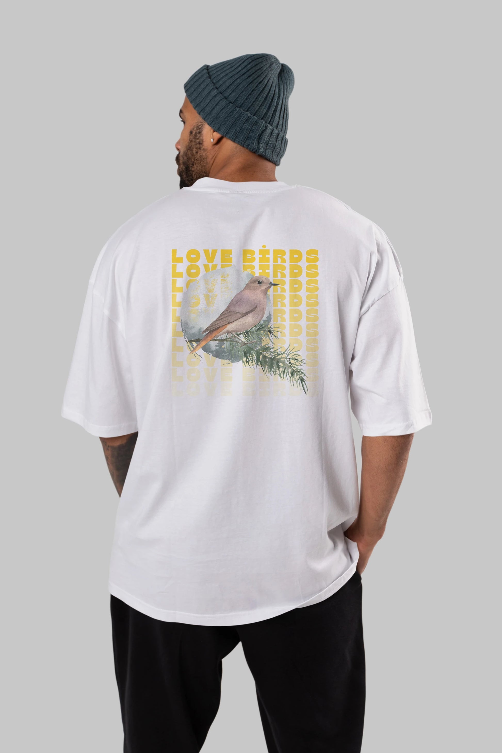 Love Birds Yazılı Arka Baskılı Oversize t-shirt Erkek Kadın Unisex
