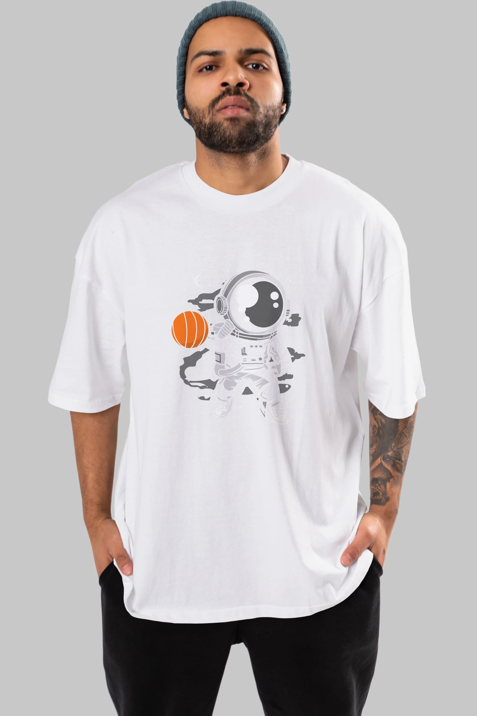 Astronaut Basketball Ön Baskılı Oversize t-shirt Erkek Kadın Unisex