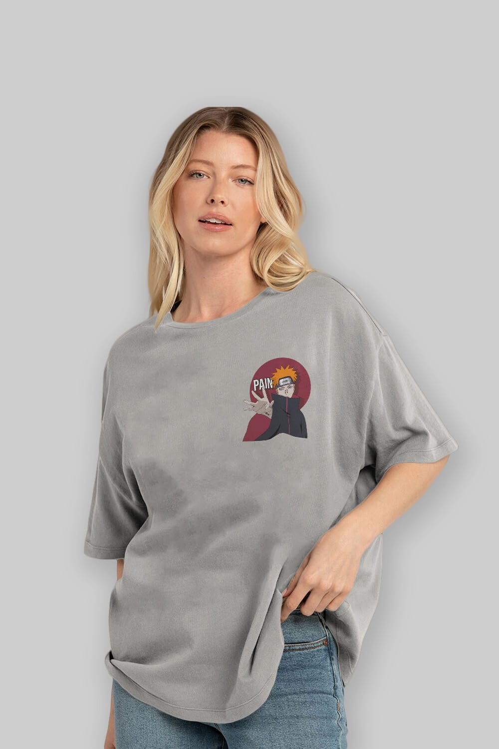 PAIN NARUTO Ön Sol Baskılı Oversize t-shirt Erkek Kadın Unisex %100 Pamuk Bisiklet Yaka tişort