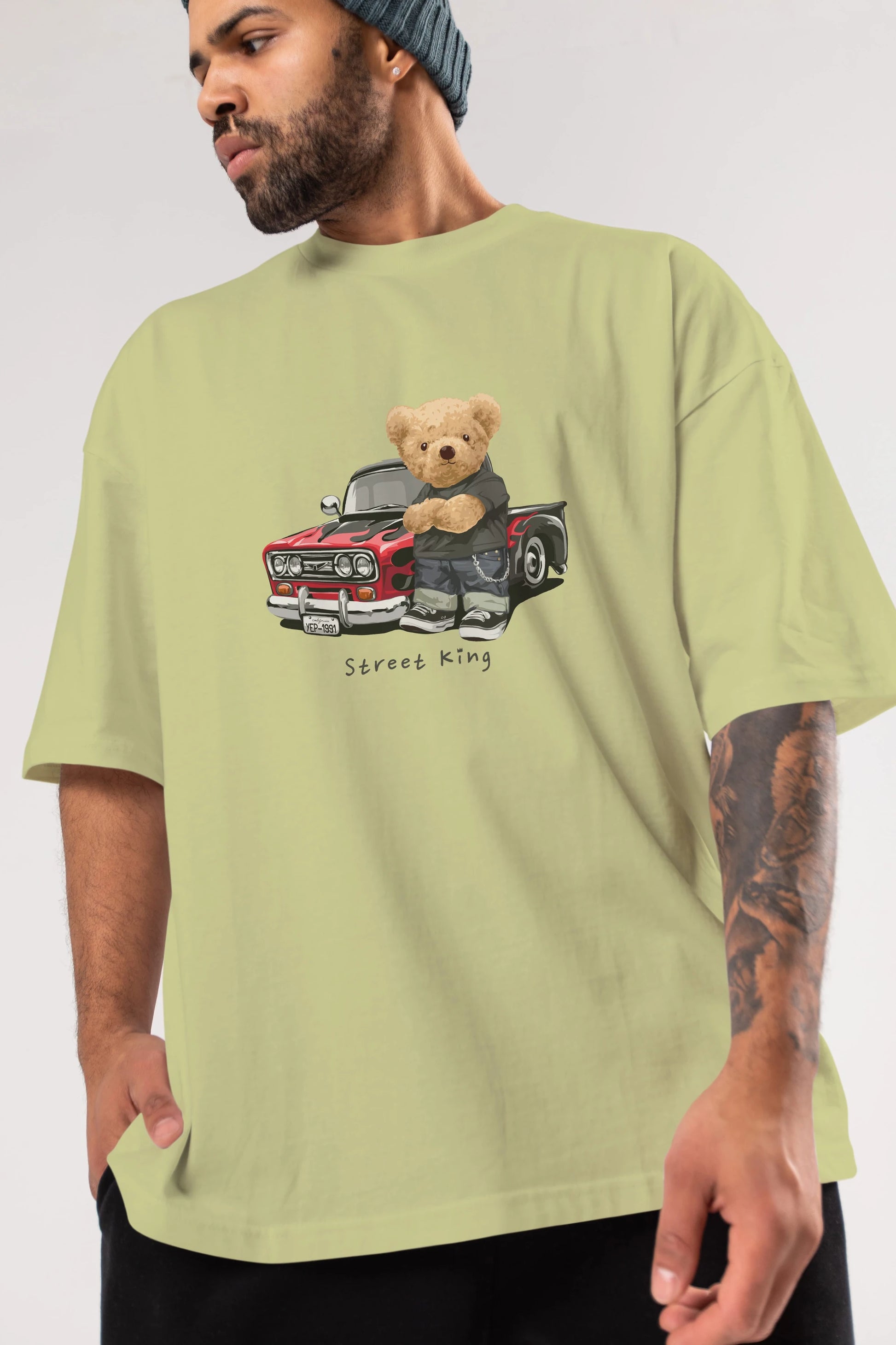 Teddy Bear Street King Ön Baskılı Oversize t-shirt Erkek Kadın Unisex %100 Pamuk
