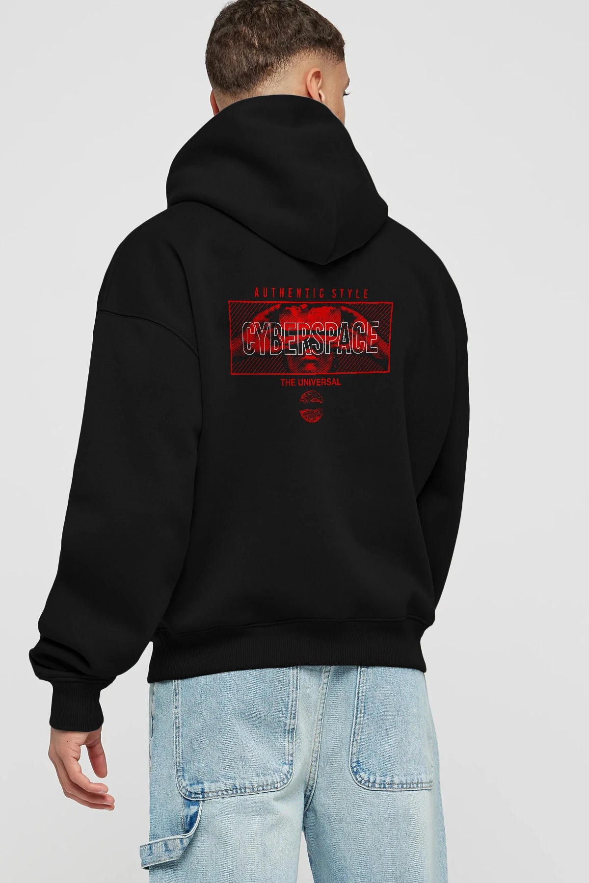 Cyberspace Arka Baskılı Hoodie Oversize Kapüşonlu Sweatshirt Erkek Kadın Unisex