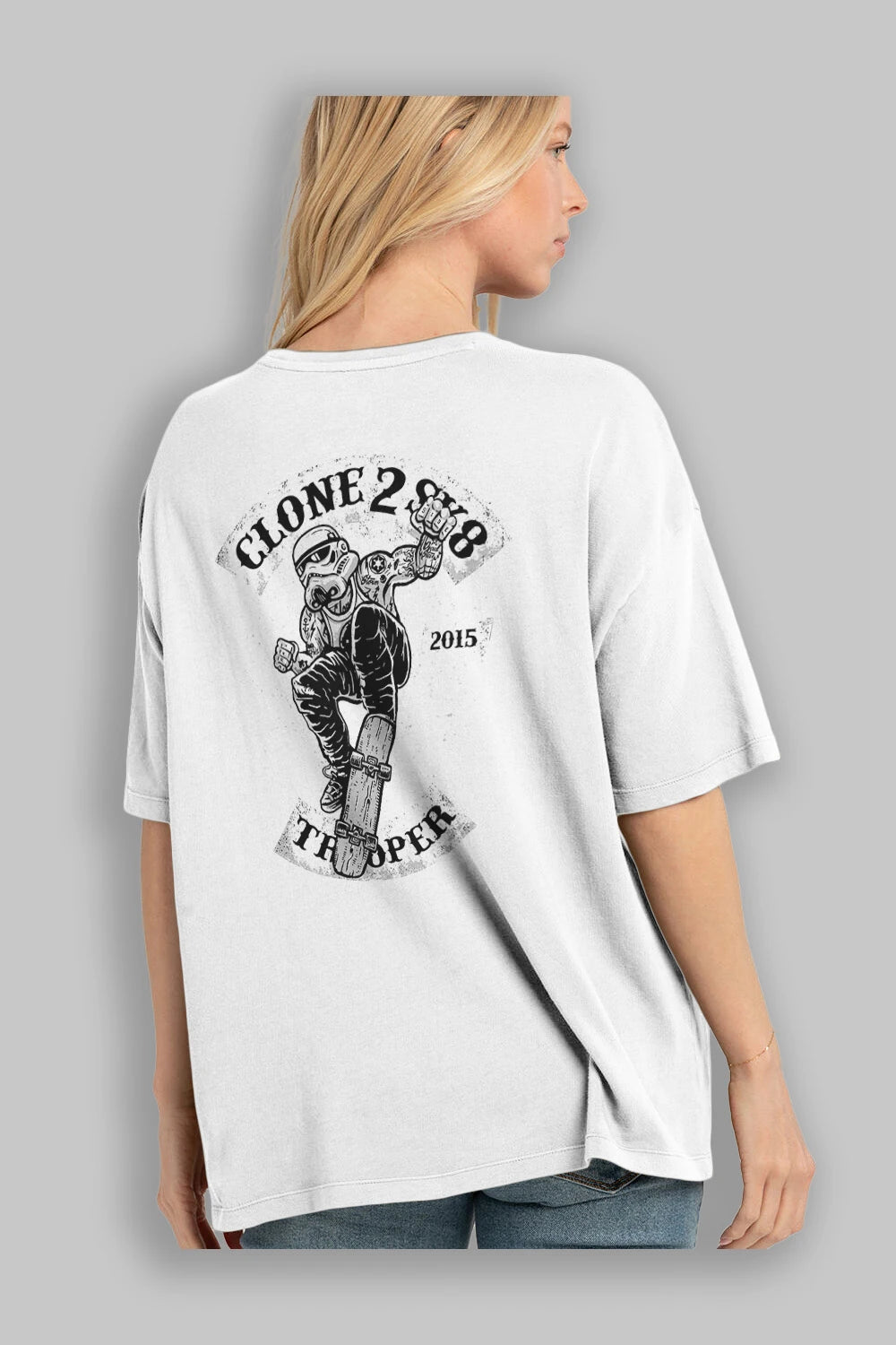 Clone 2 Sk8 Arka Baskılı Oversize t-shirt Erkek Kadın Unisex %100 Pamuk