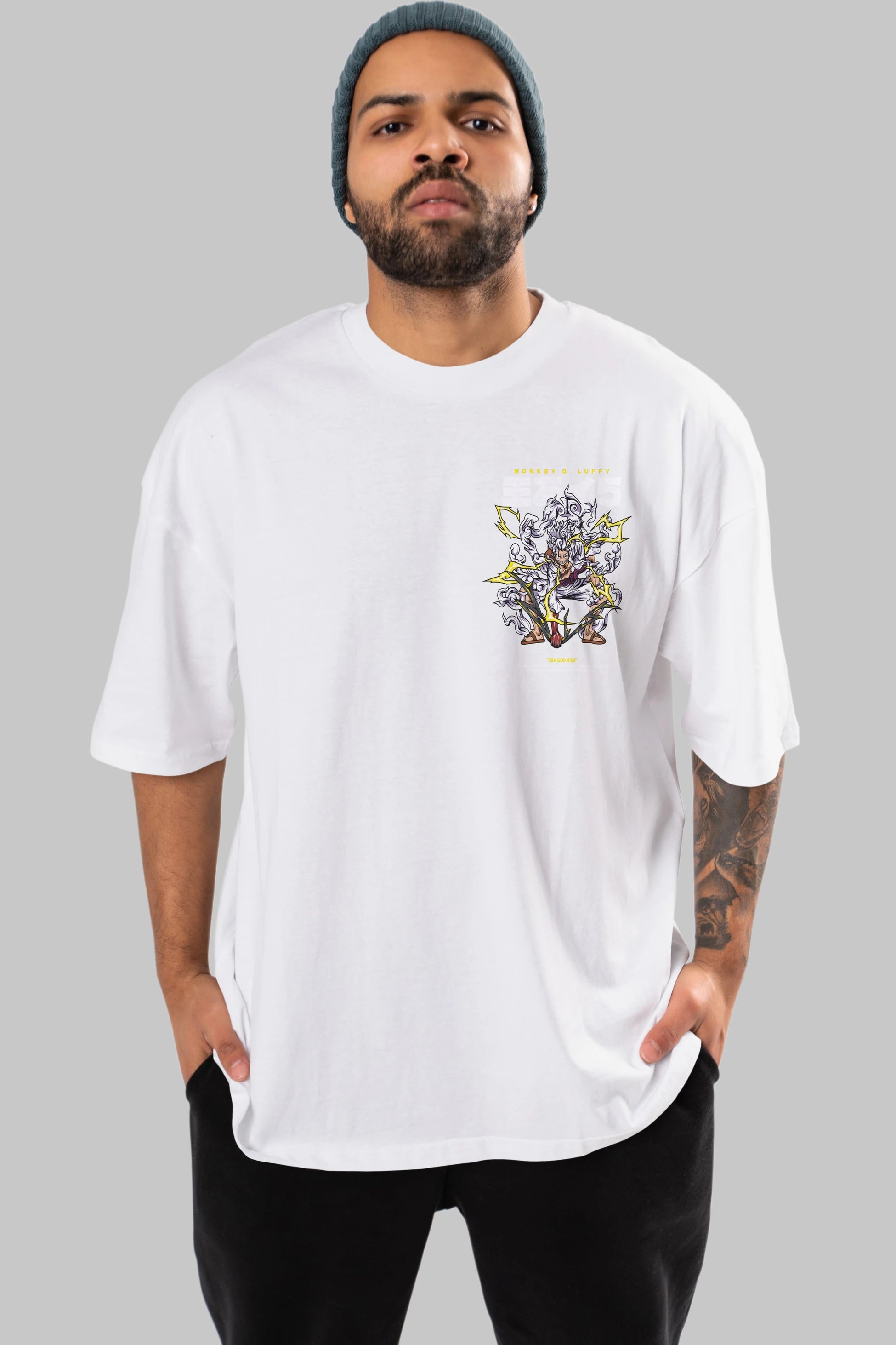Monkey D. Luffy GEAR5 1 Ön Sol Baskılı Oversize t-shirt Erkek Kadın Unisex %100 Pamuk Bisiklet Yaka tişort