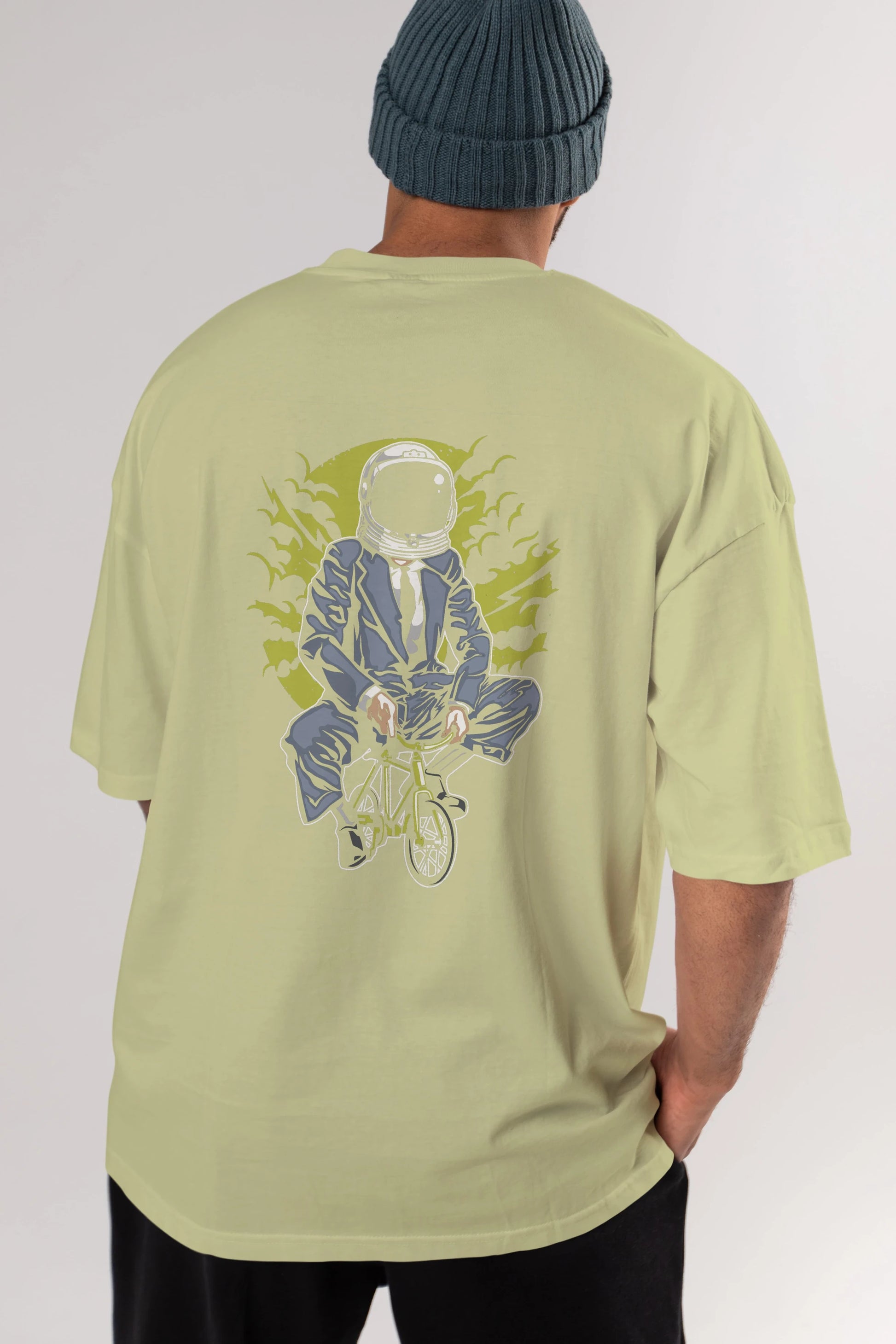 Bike To The Moon Arka Baskılı Oversize t-shirt Erkek Kadın Unisex %100 Pamuk