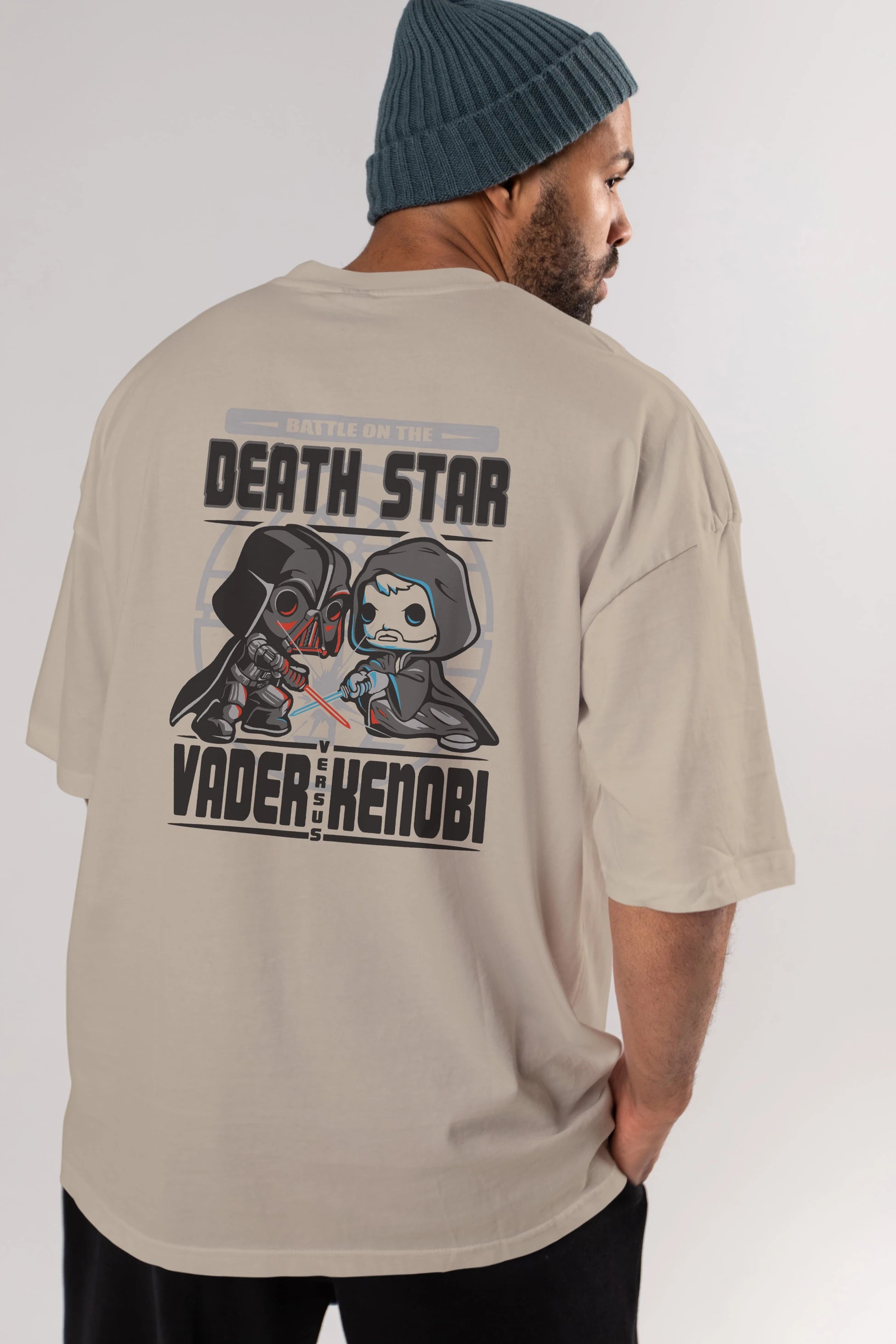Vader Kenobi Arka Baskılı Oversize t-shirt Erkek Kadın Unisex %100 Pamuk Bisiklet Yaka tişort