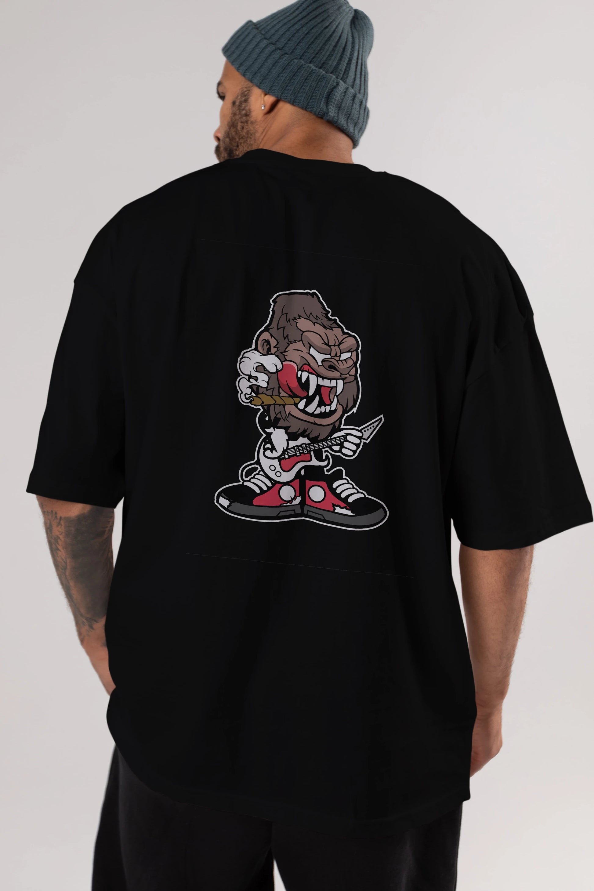 Gorilla Rock Star Arka Baskılı Oversize t-shirt Erkek Kadın Unisex %100 Pamuk tişort
