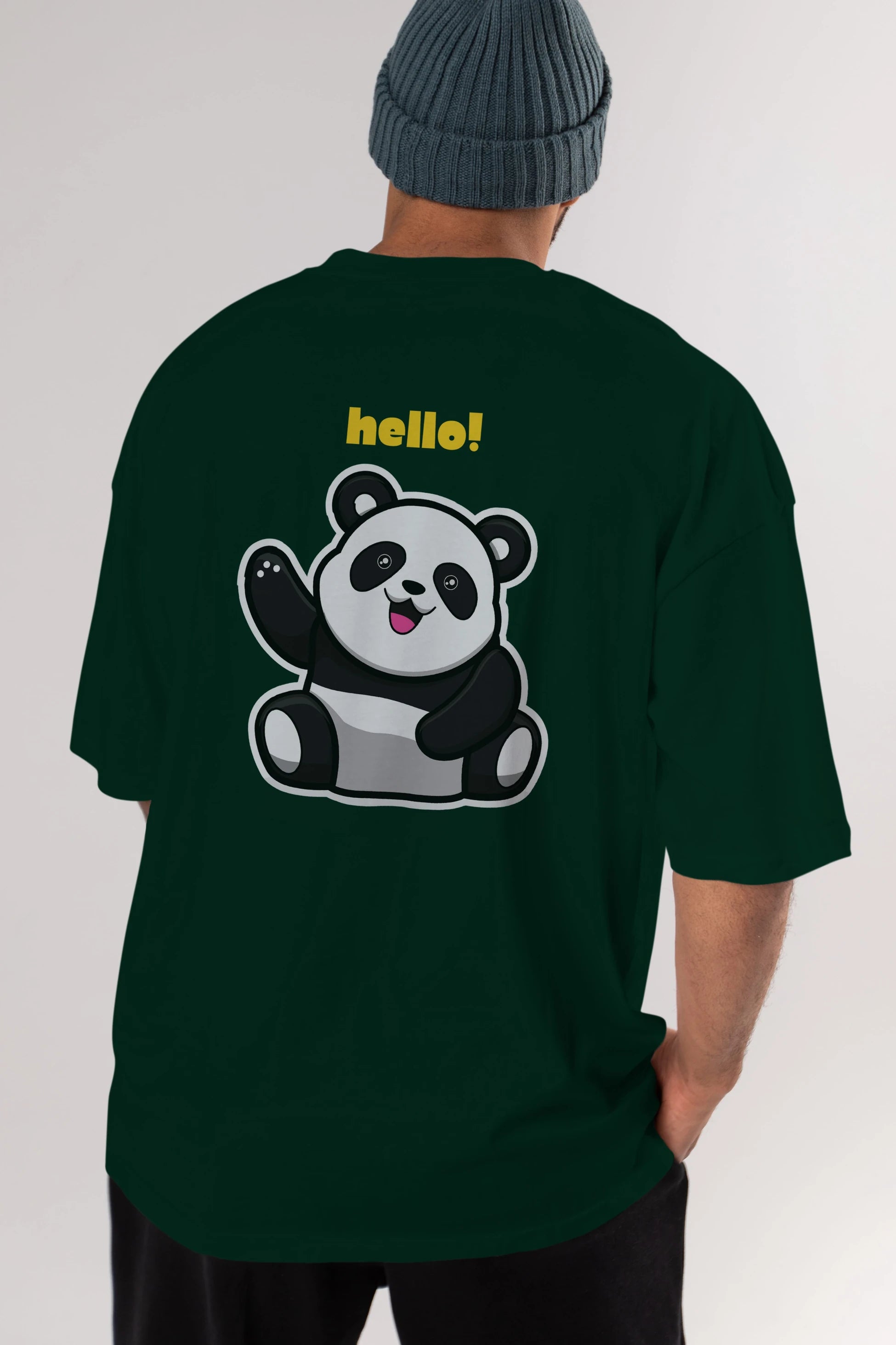 Hello Panda Arka Baskılı Oversize t-shirt Erkek Kadın Unisex