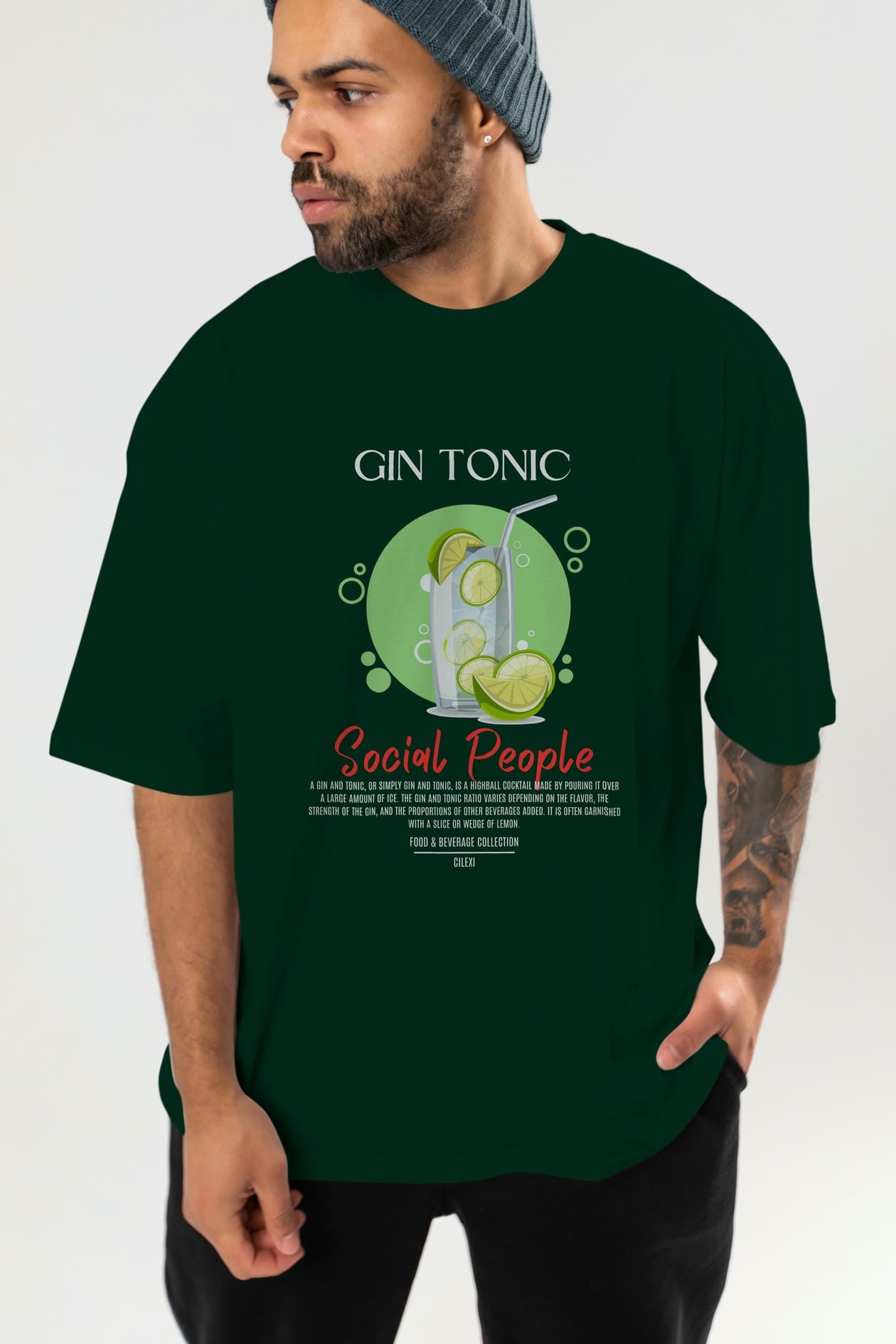 Gın Tonıc Kokteyl Serisi ön Baskılı Oversize t-shirt Erkek Kadın %100 Pamuk Bisiklet Yaka tişort