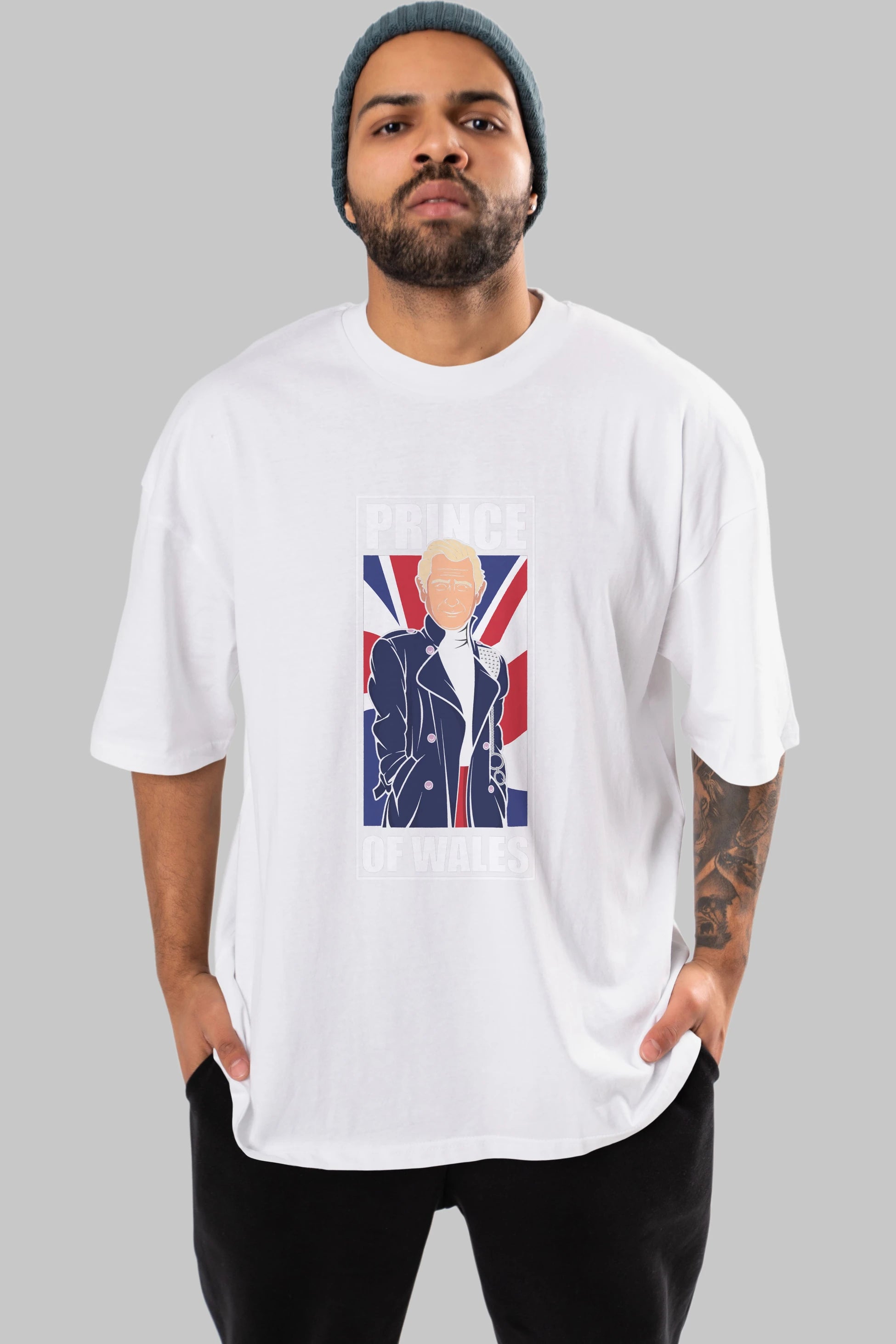 Prince Charles Ön Baskılı Oversize t-shirt Erkek Kadın Unisex %100 Pamuk tişort