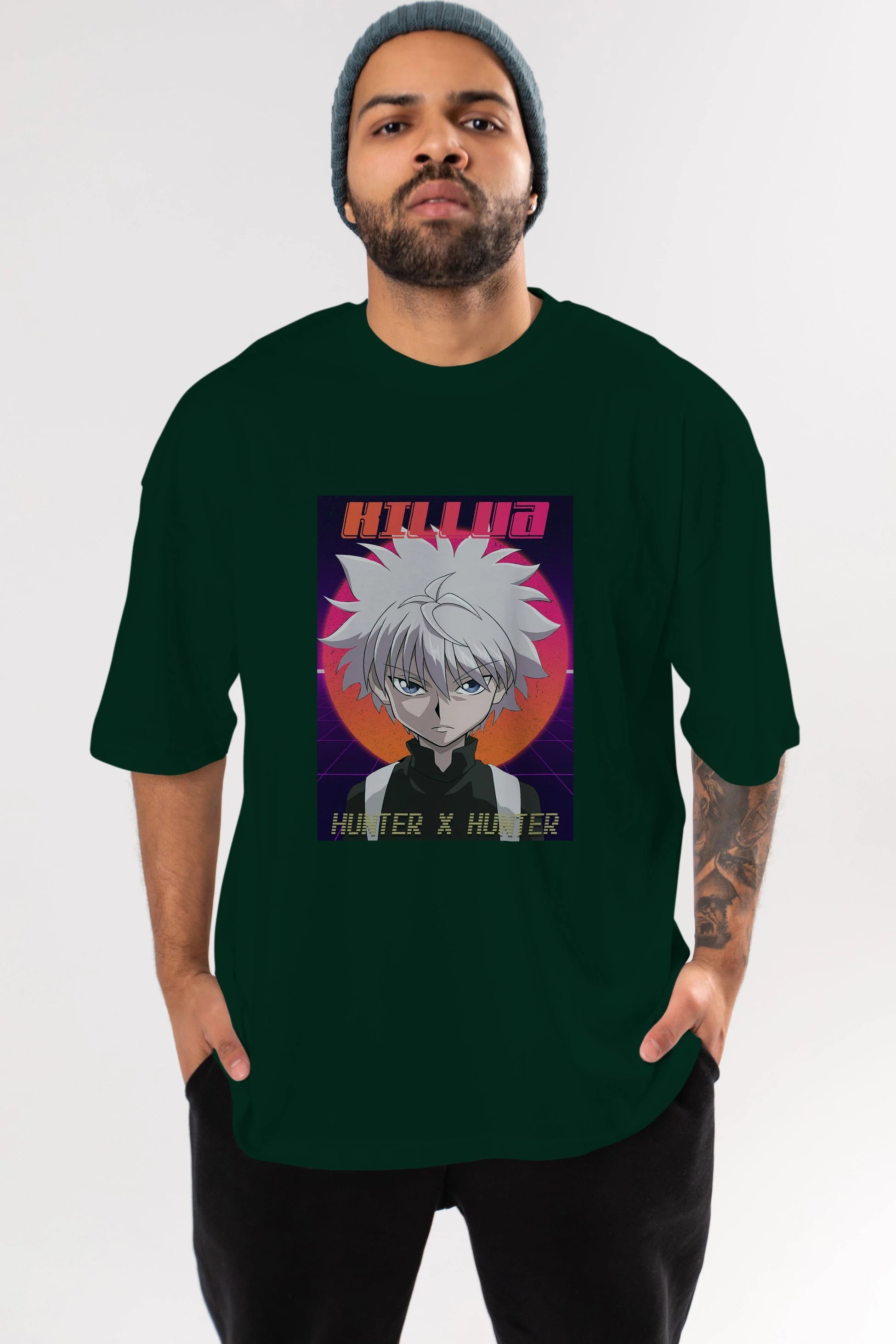 Killua Zoldyck 12 1 Anime Ön Baskılı Oversize t-shirt %100 pamuk Erkek Kadın Unisex