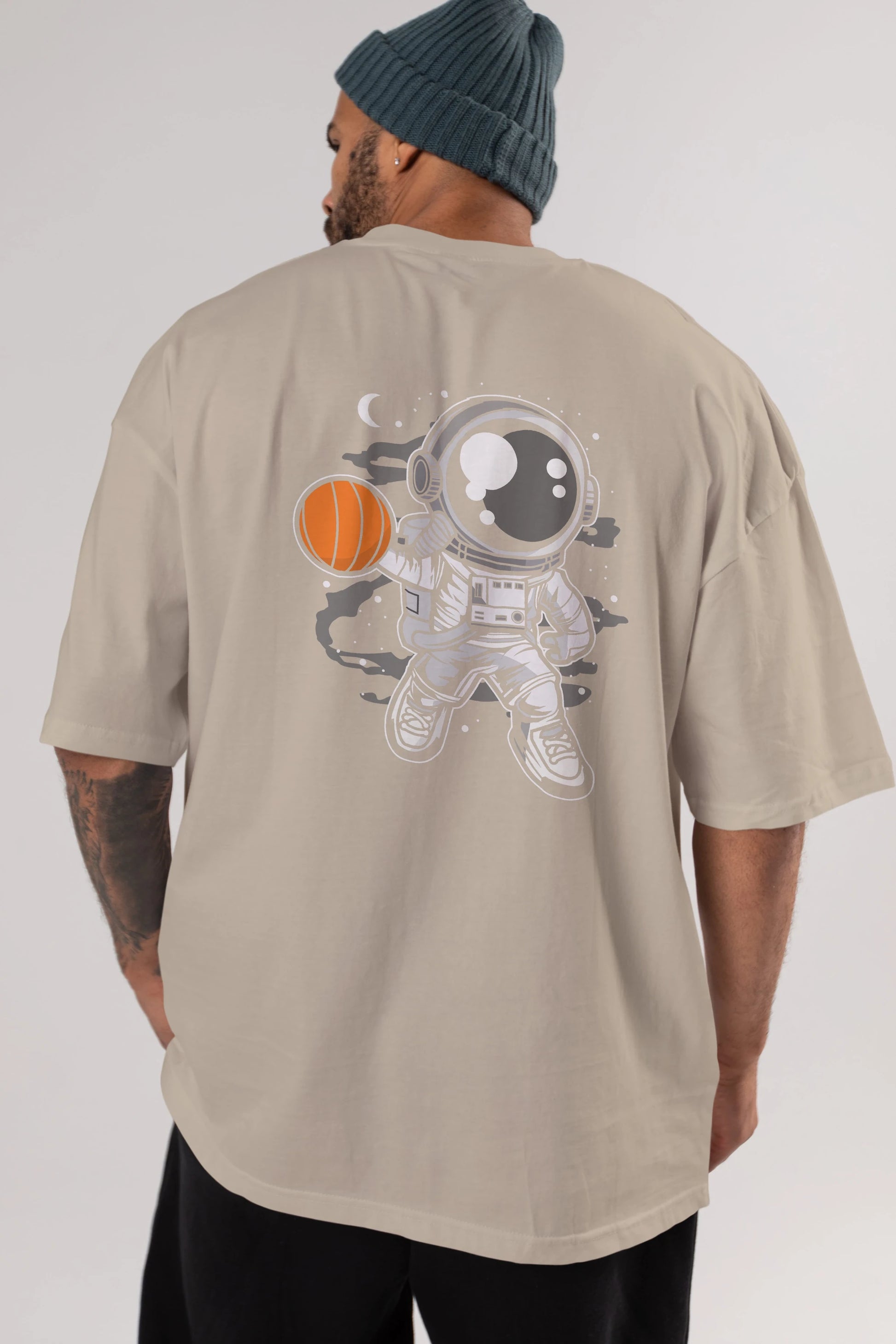 Astronaut Basketball Arka Baskılı Oversize t-shirt Erkek Kadın Unisex