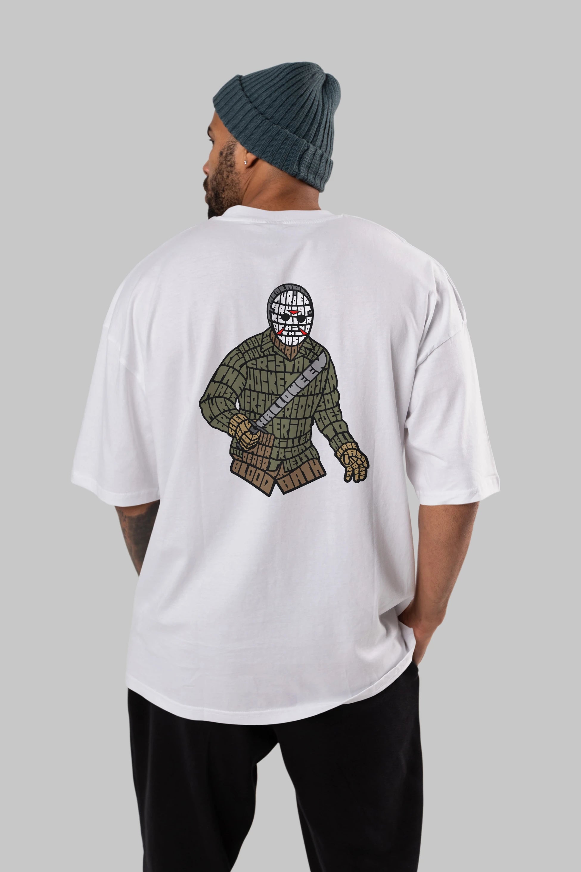 Jason Arka Baskılı Oversize t-shirt %100 pamuk Erkek Kadın Unisex