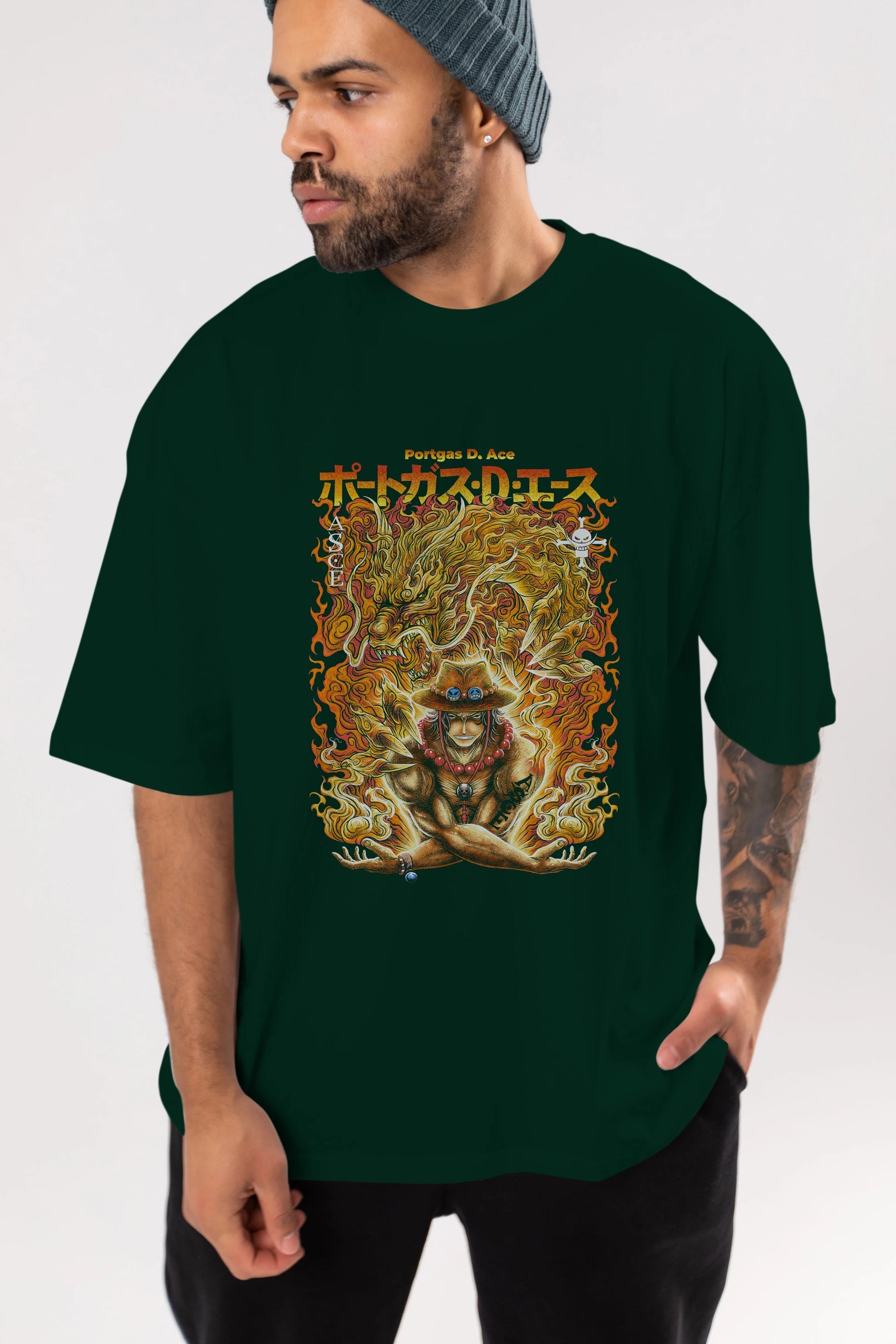PORTGAS D. ACE Anime Ön Baskılı Oversize t-shirt %100 pamuk Erkek Kadın Unisex