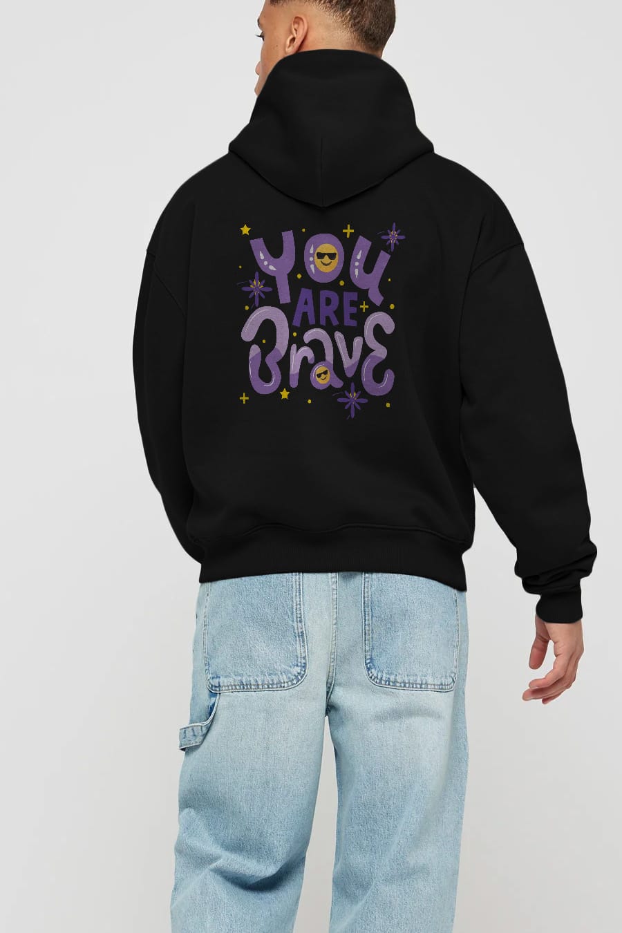 You Are Brave Yazılı Arka Baskılı Oversize Hoodie Kapüşonlu Sweatshirt Erkek Kadın Unisex