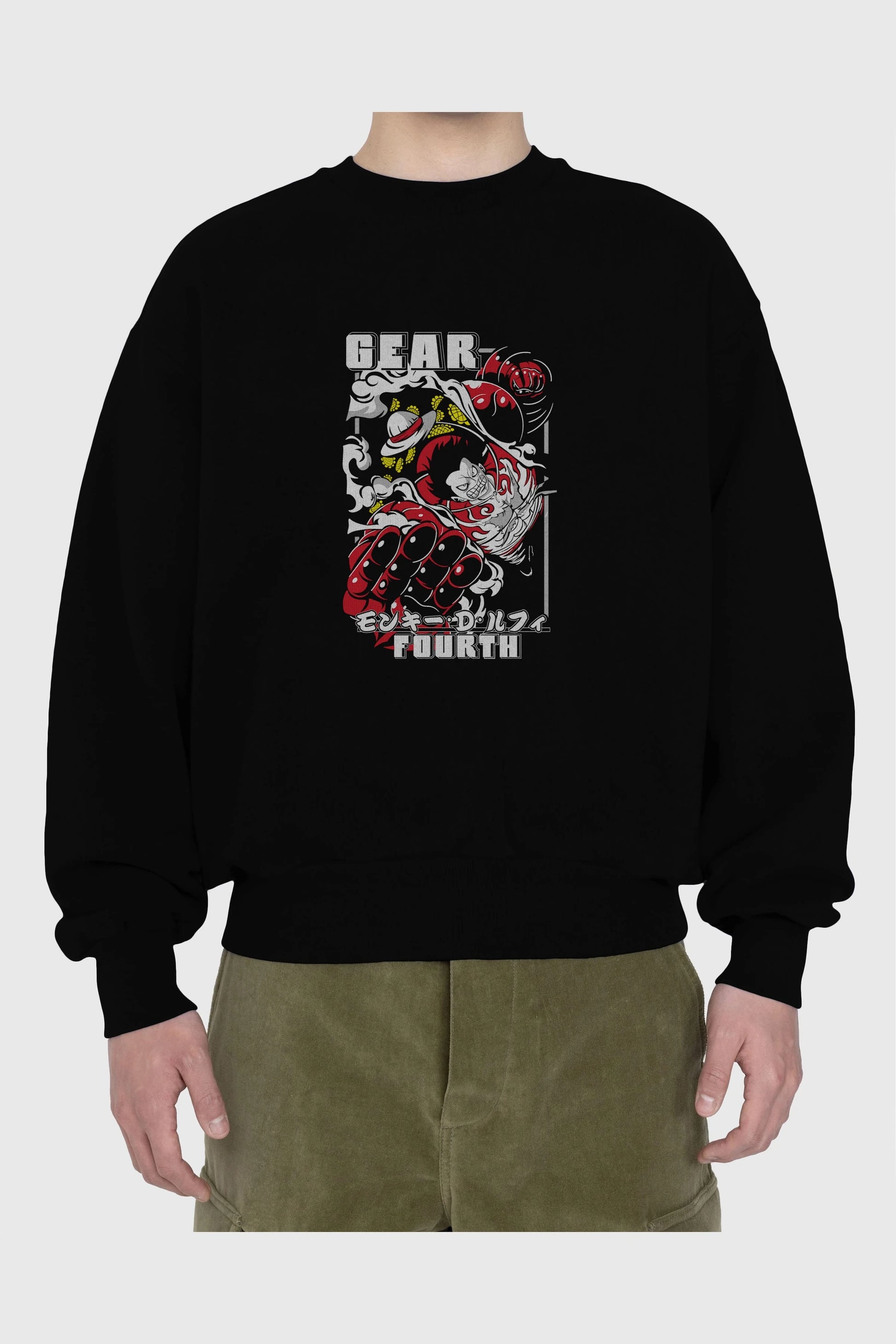 LUFFY gear fourth Anime Ön Baskılı Oversize Sweatshirt Erkek Kadın Unisex