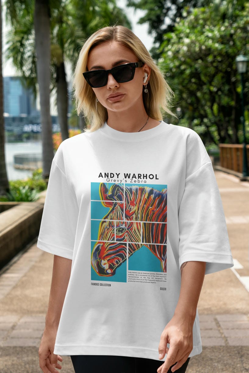 Andy Warhol ön Baskılı Oversize t-shirt Erkek Kadın Bisiklet Yaka Pamuk tişort