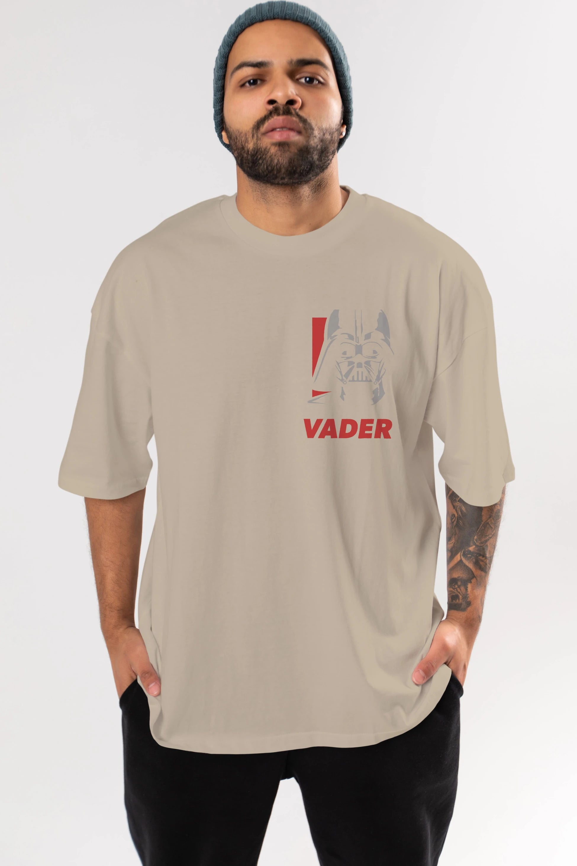Darth Vader Ön Sol Baskılı Oversize t-shirt Erkek Kadın Unisex %100 Pamuk Bisiklet Yaka tişort