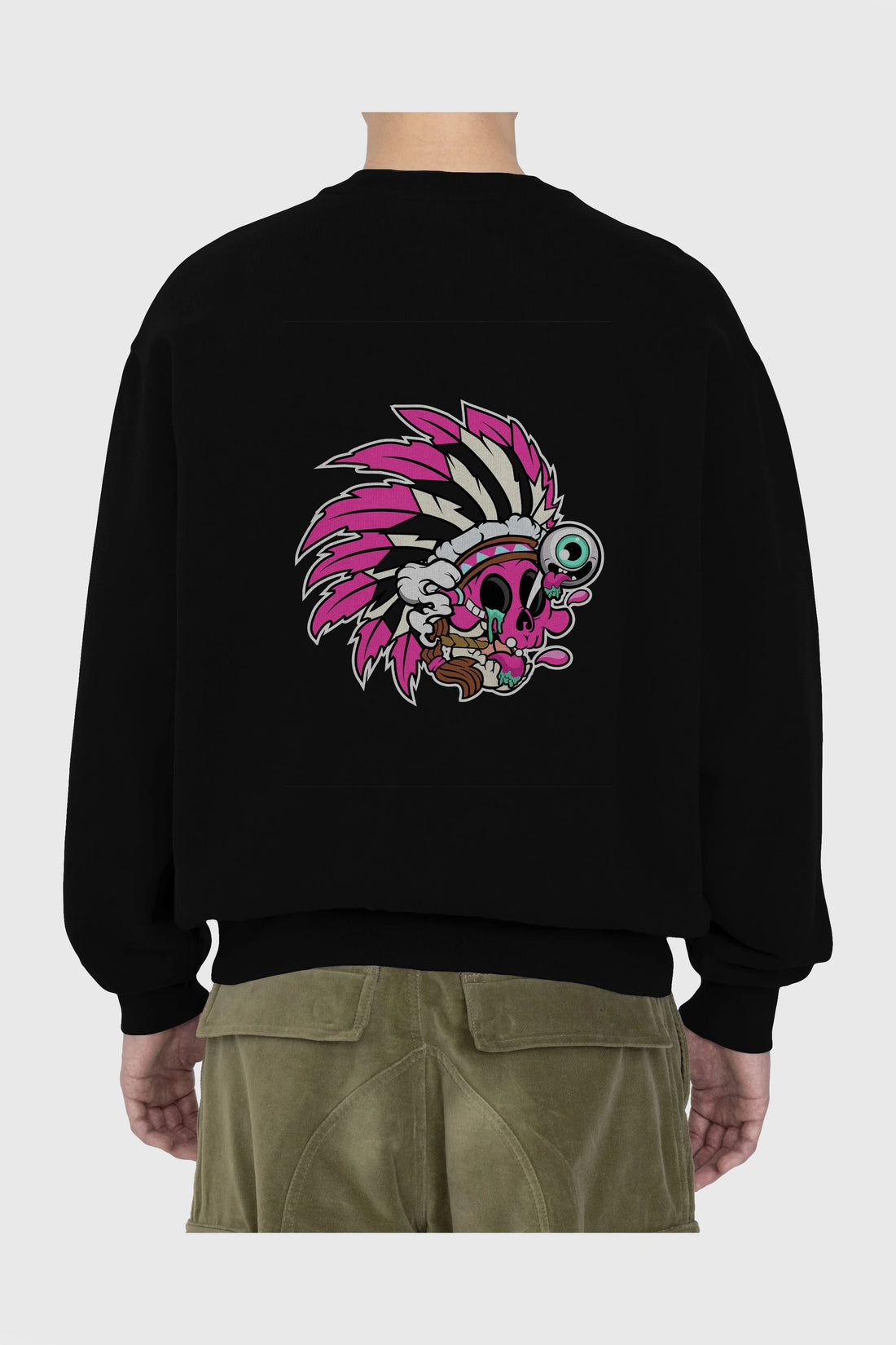 Skull Indian Arka Baskılı Oversize Sweatshirt Erkek Kadın Unisex