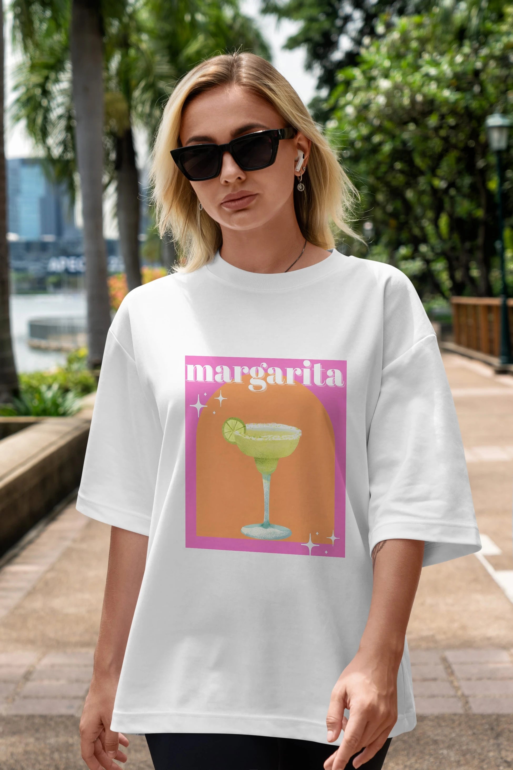 Margarita 7 Ön Baskılı Oversize t-shirt Erkek Kadın Unisex %100 Pamuk Bisiklet Yaka tişort