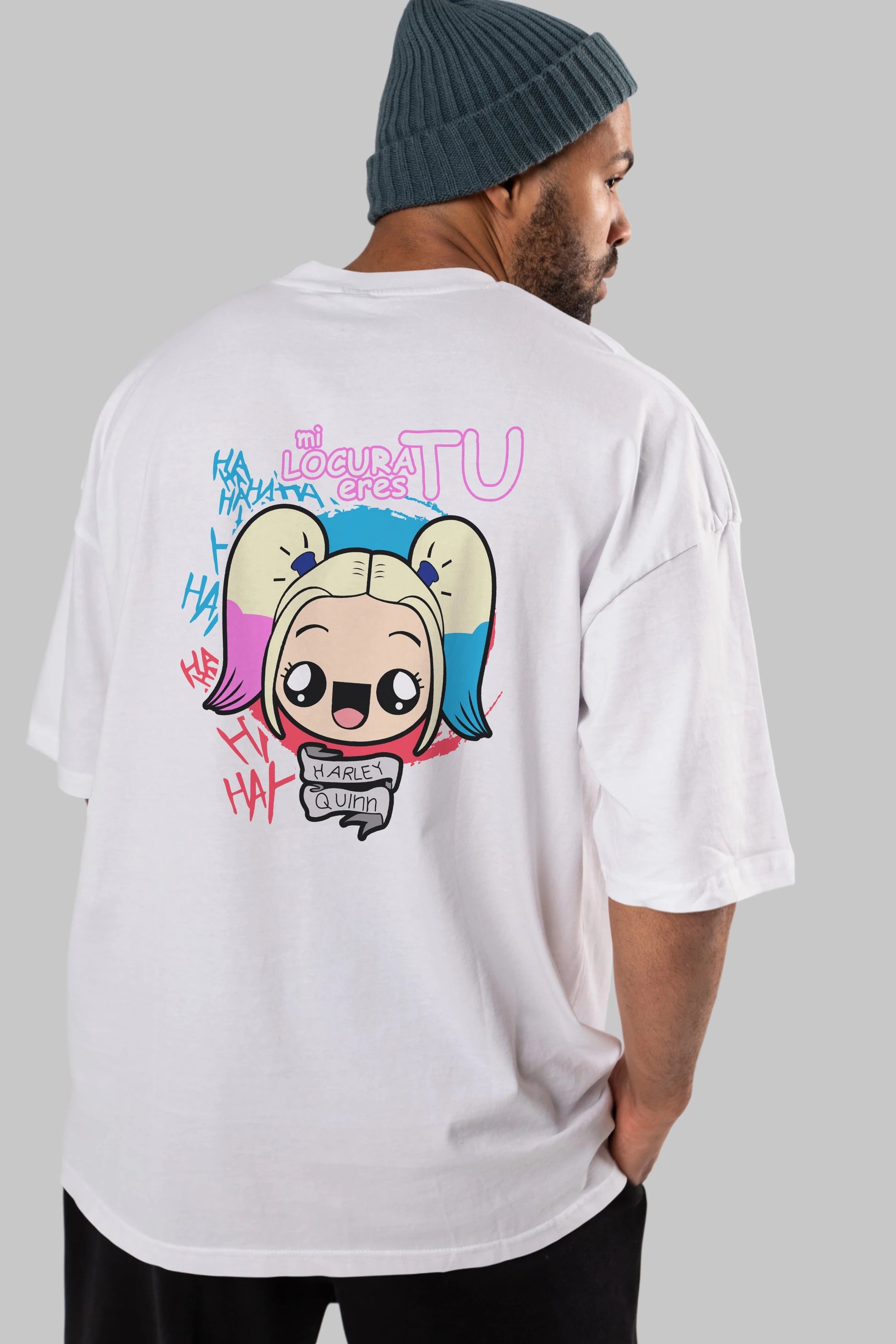 Harley Quinn Arka Baskılı Oversize t-shirt Erkek Kadın Unisex %100 Pamuk Bisiklet Yaka tişort