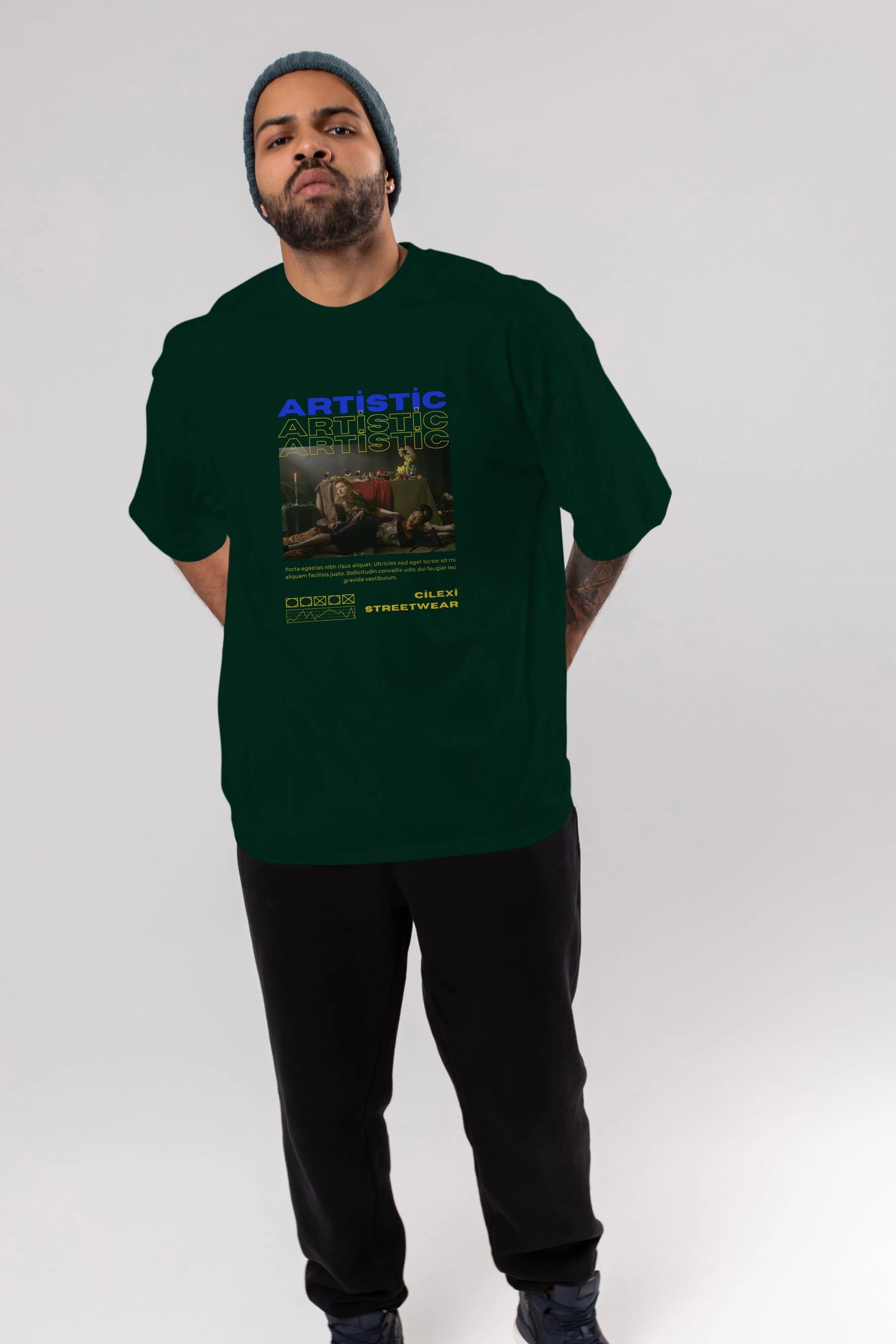 Artistic Yazılı Streetwear Ön Baskılı Oversize t-shirt Erkek Kadın Unisex