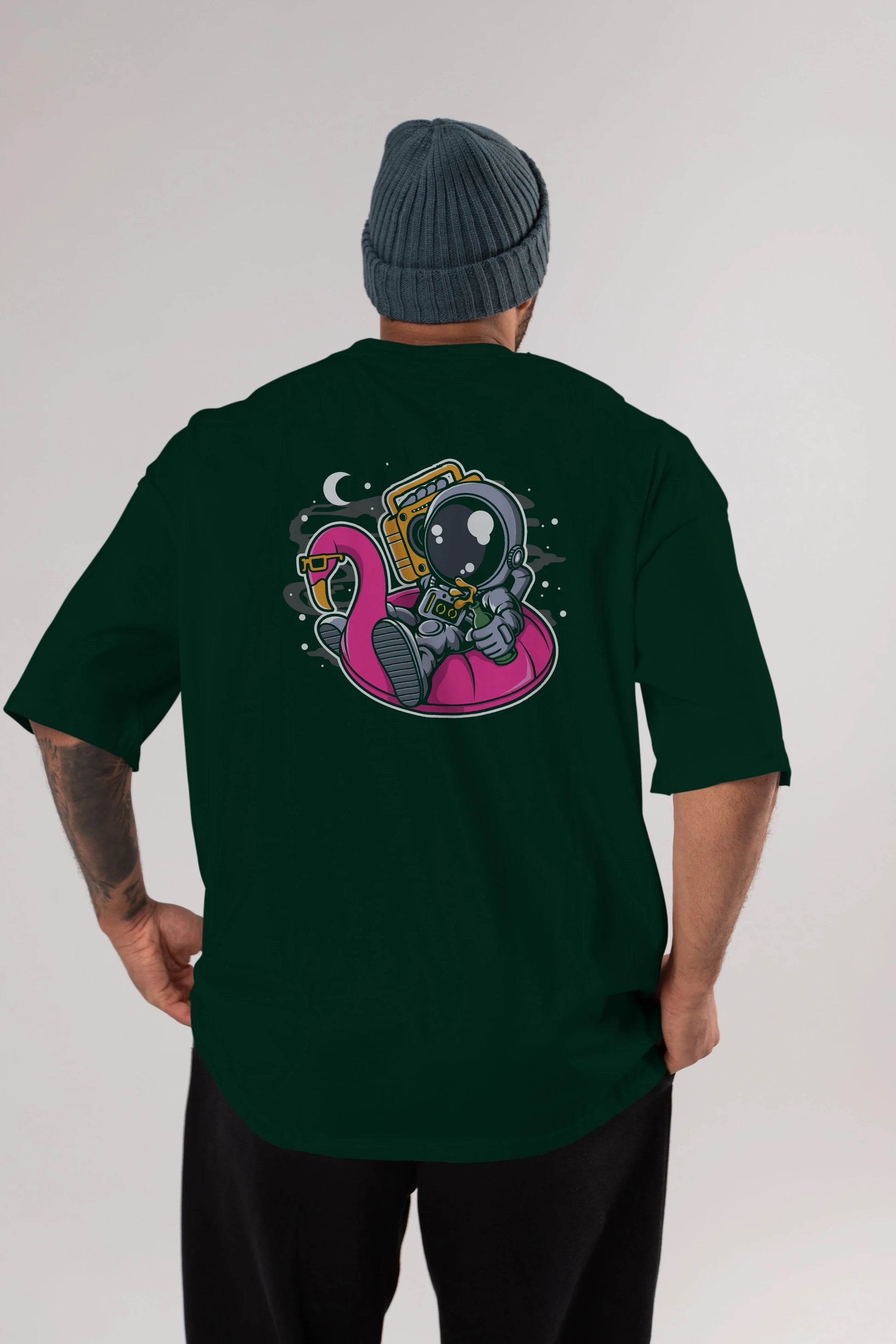 Astronaut Floaties Ballon Arka Baskılı Oversize t-shirt Erkek Kadın Unisex