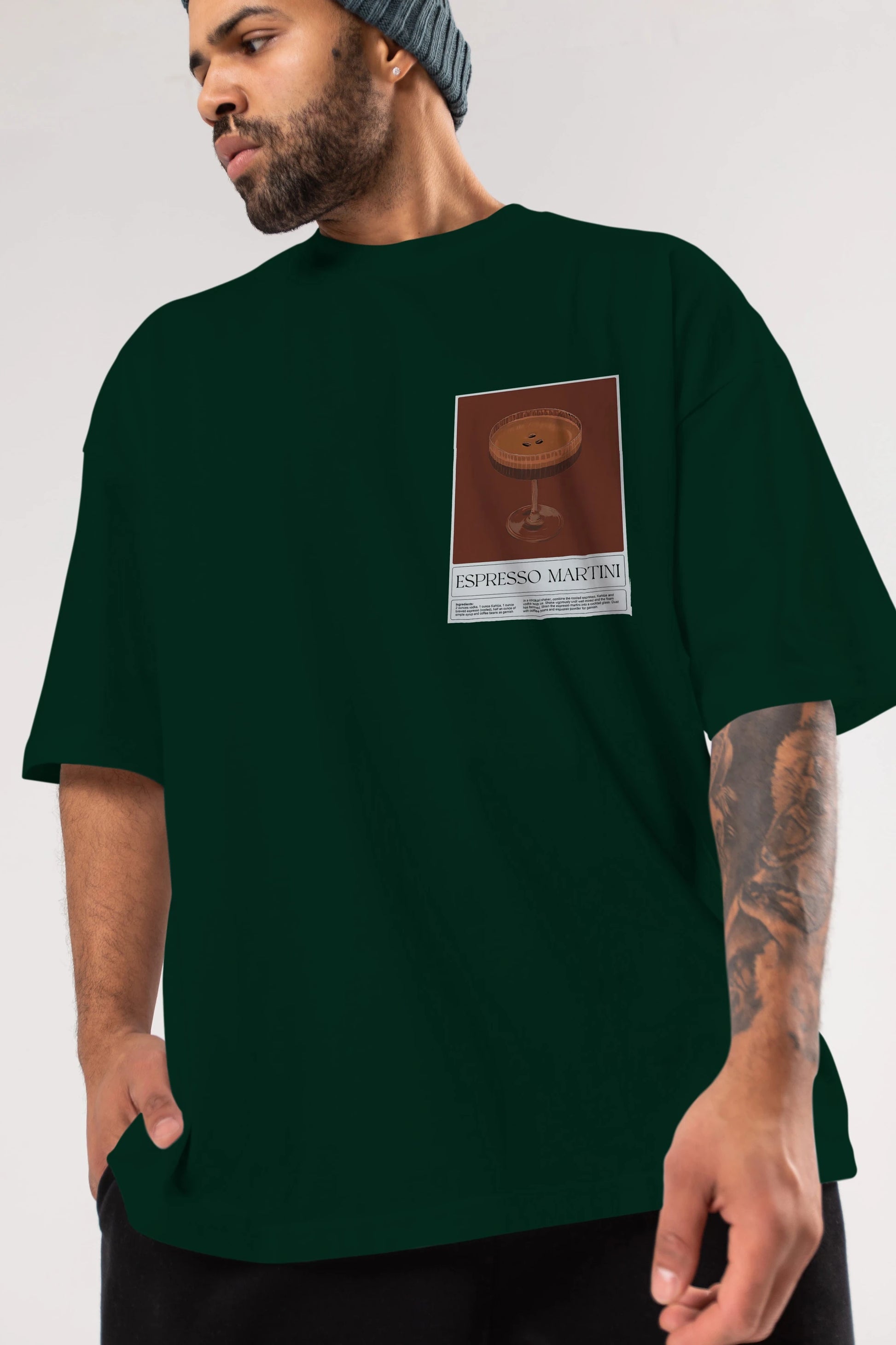 Espresso Martini Ön Sol Baskılı Oversize t-shirt Erkek Kadın Unisex %100 Pamuk Bisiklet Yaka tişort