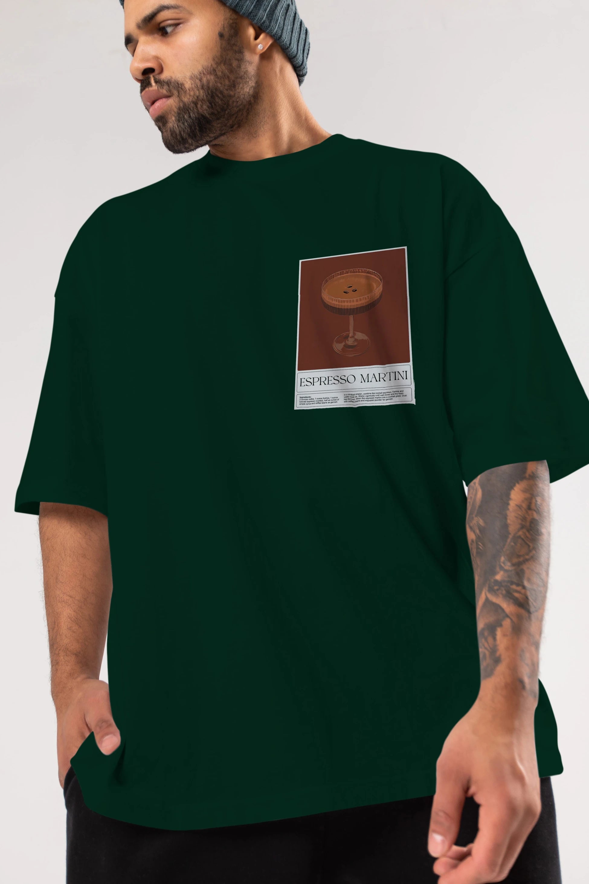 Espresso Martini Ön Sol Baskılı Oversize t-shirt Erkek Kadın Unisex %100 Pamuk Bisiklet Yaka tişort