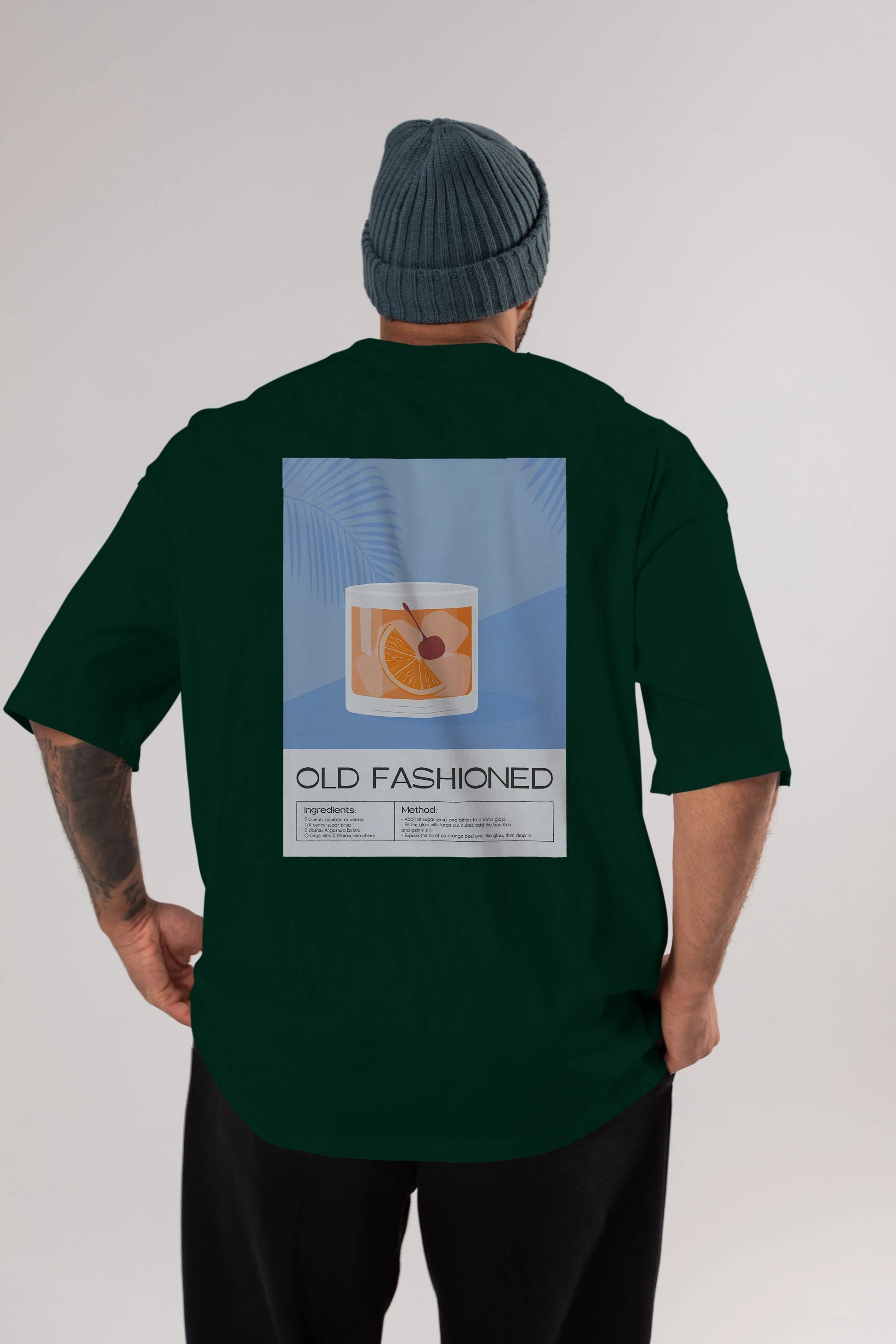 Old Fashioned 3 Arka Baskılı Oversize t-shirt Erkek Kadın Unisex %100 Pamuk Bisiklet Yaka tişort