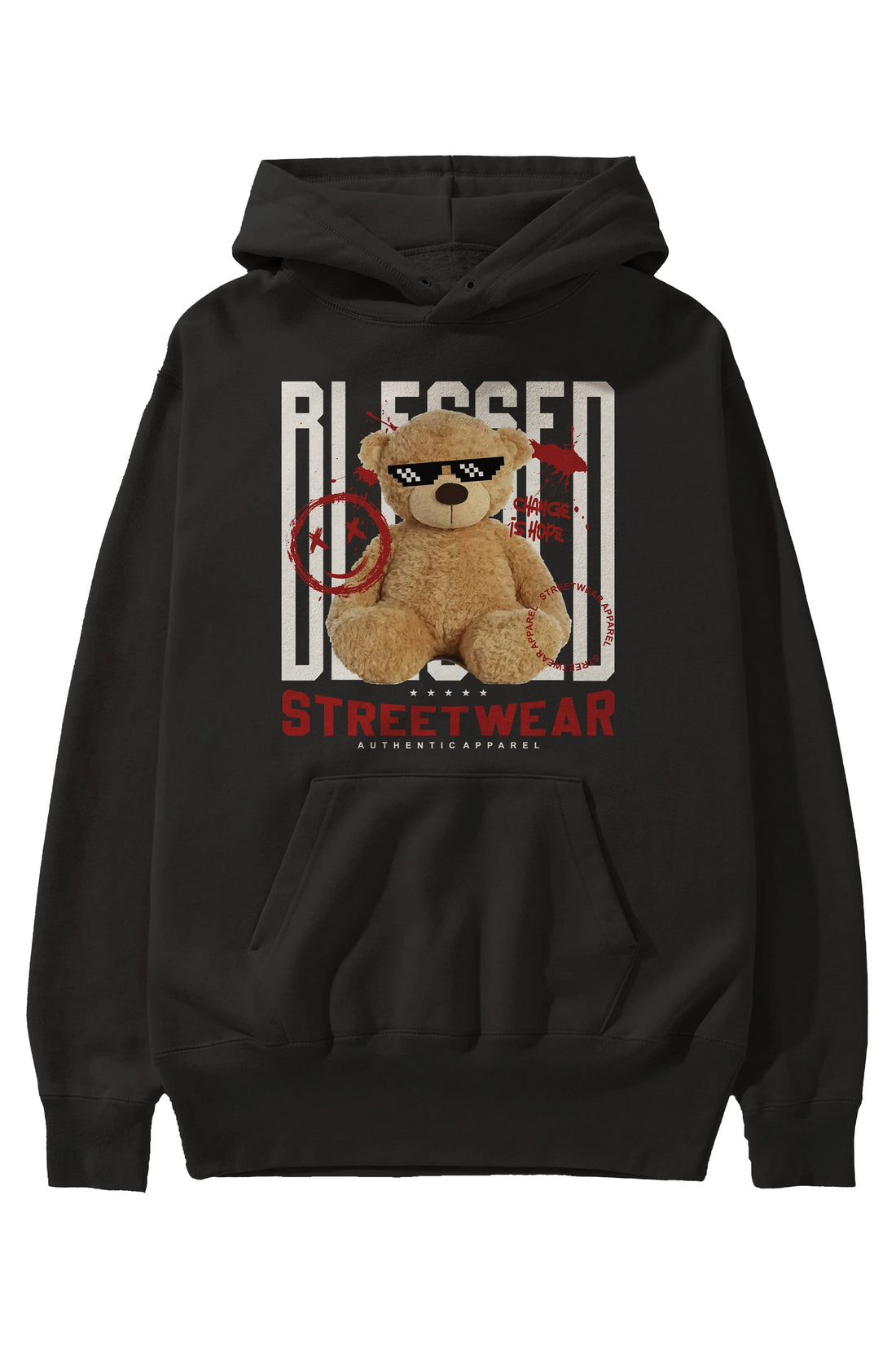 Blessed Bear Ön Baskılı Hoodie Oversize Kapüşonlu Sweatshirt Erkek Kadın Unisex