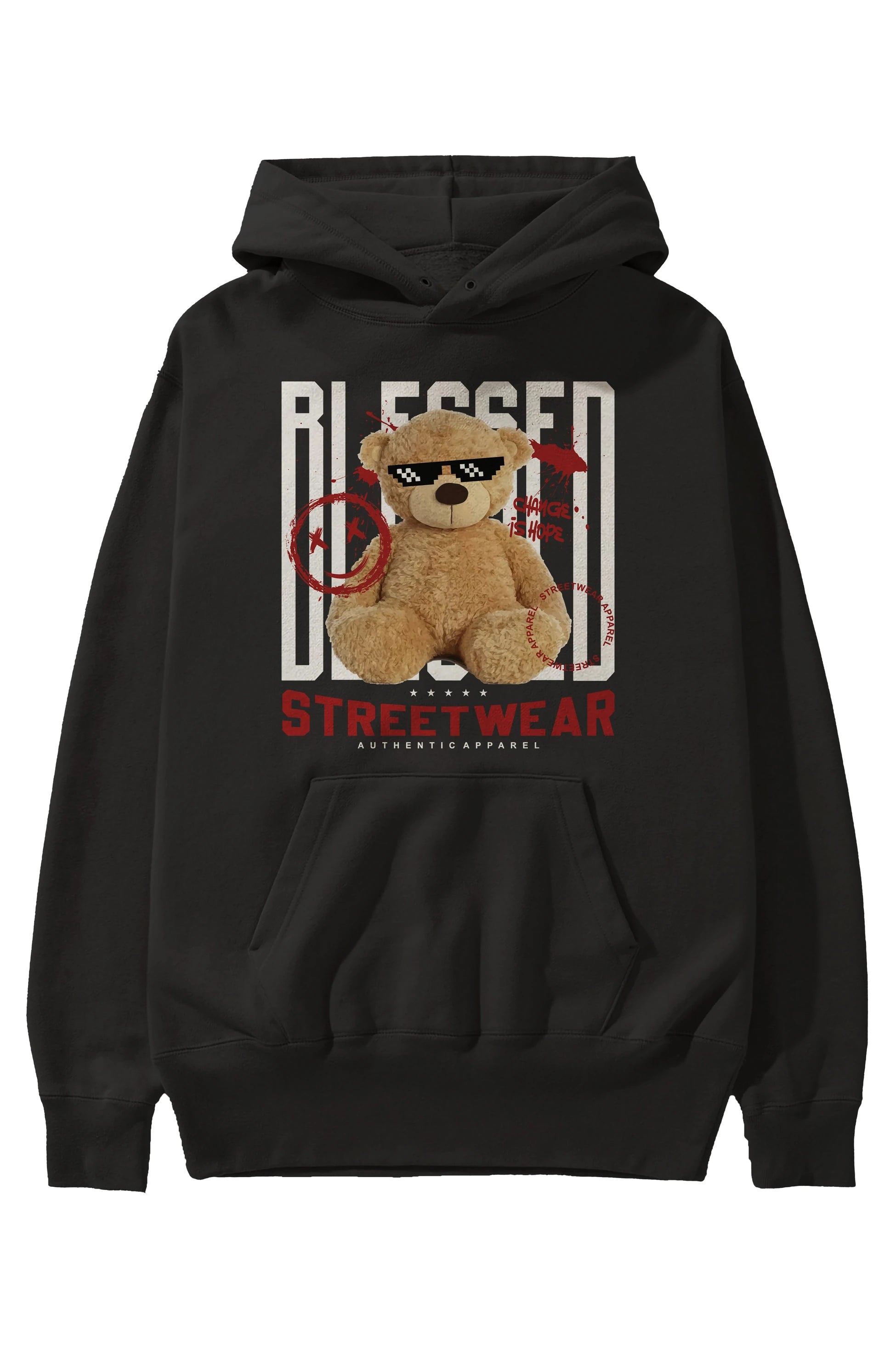 Blessed Bear Ön Baskılı Hoodie Oversize Kapüşonlu Sweatshirt Erkek Kadın Unisex