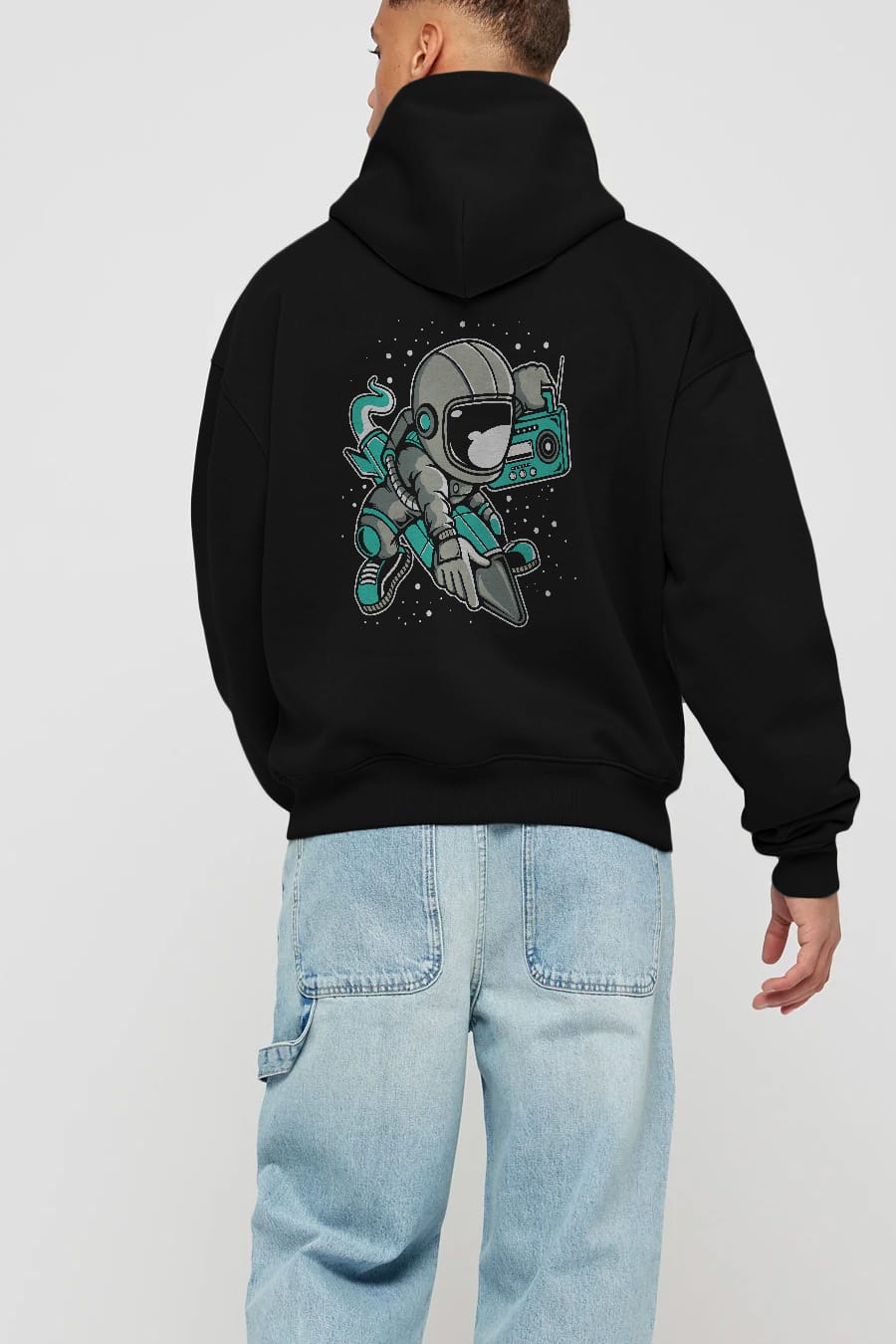Astronaut Rocket (2) Arka Baskılı Hoodie Oversize Kapüşonlu Sweatshirt Erkek Kadın Unisex