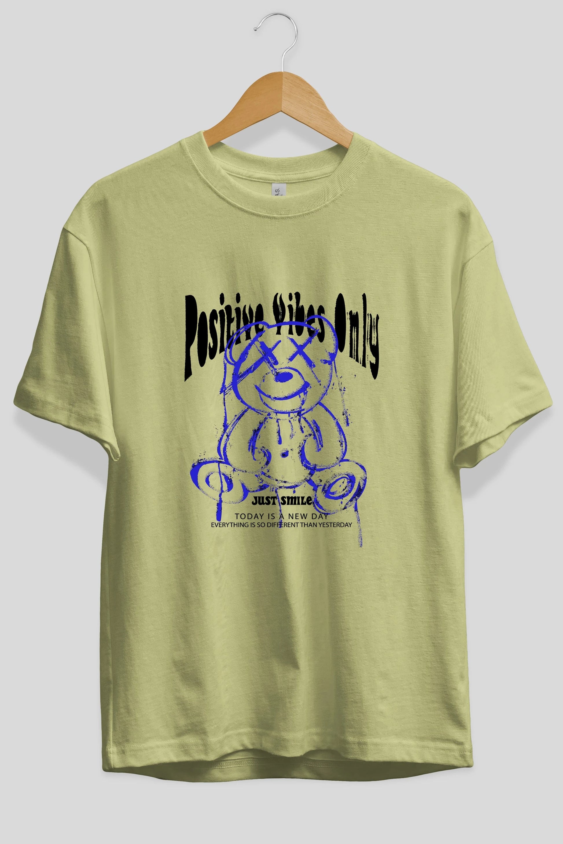 Positive Vibes Only Bear Ön Baskılı Oversize t-shirt Erkek Kadın Unisex
