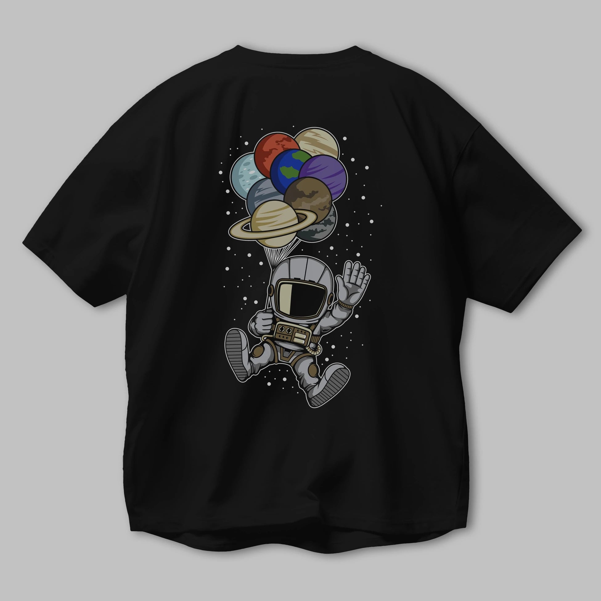 Astronaut Baloon Planets Arka Baskılı Oversize t-shirt Erkek Kadın Unisex